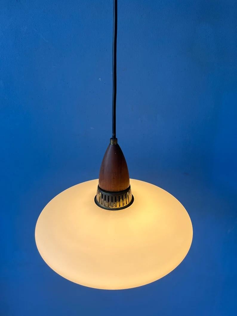 Milk Glass Pendant Light Philips Style Light Fixture Louis Kalff Opaline Lamp In Excellent Condition For Sale In ROTTERDAM, ZH