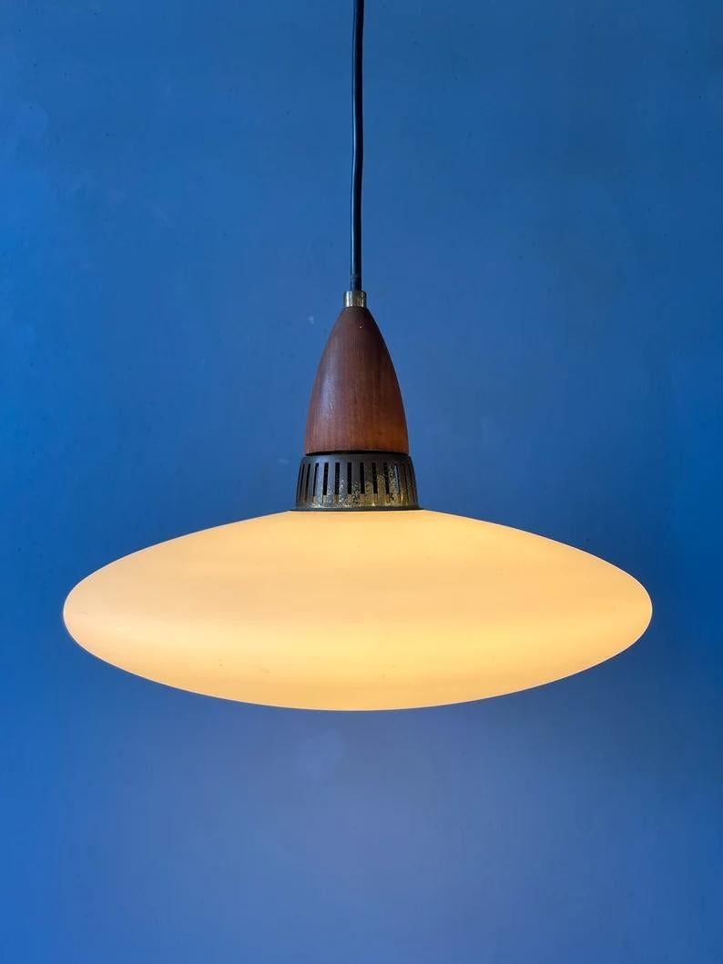 Milk Glass Pendant Light Philips Style Light Fixture Louis Kalff Opaline Lamp For Sale 1