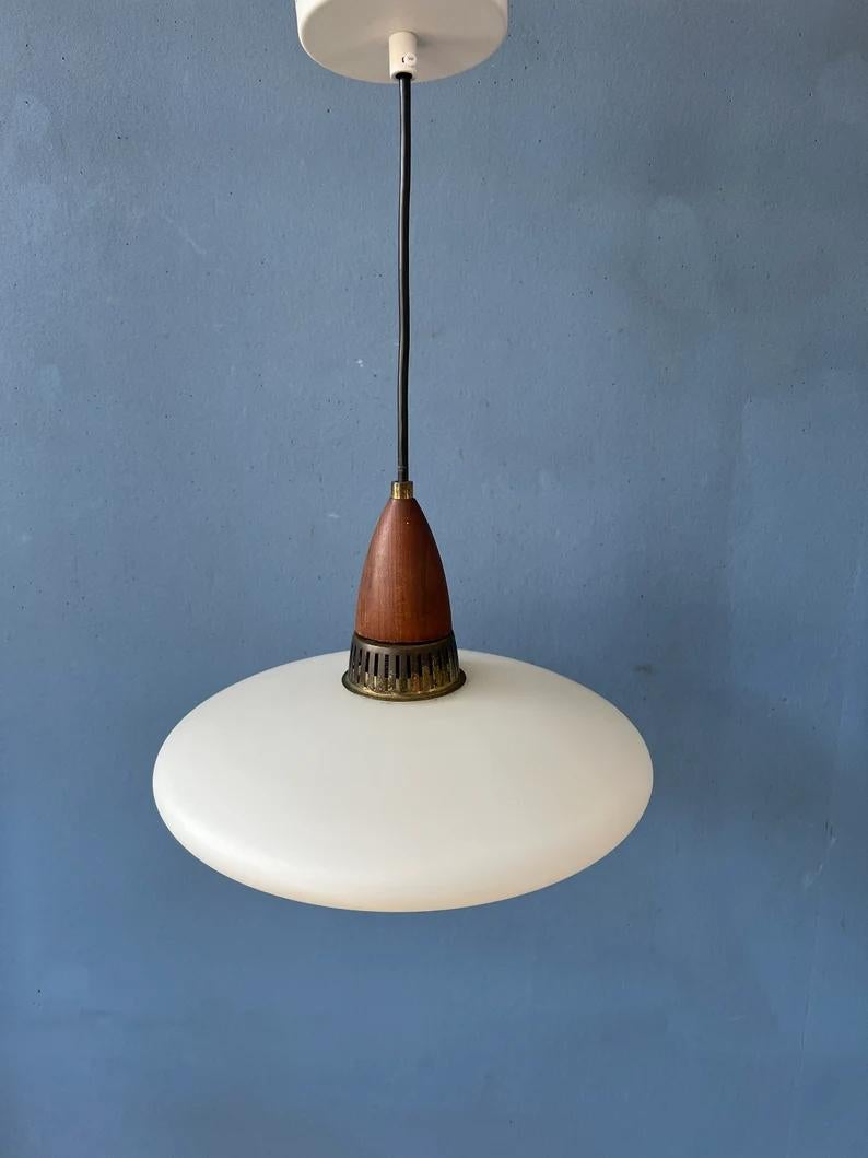 Milk Glass Pendant Light Philips Style Light Fixture Louis Kalff Opaline Lamp For Sale 2
