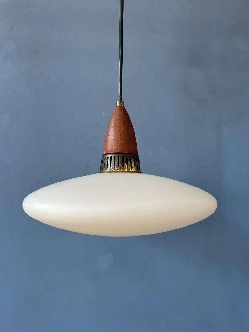 Milk Glass Pendant Light Philips Style Light Fixture Louis Kalff Opaline Lamp For Sale 3