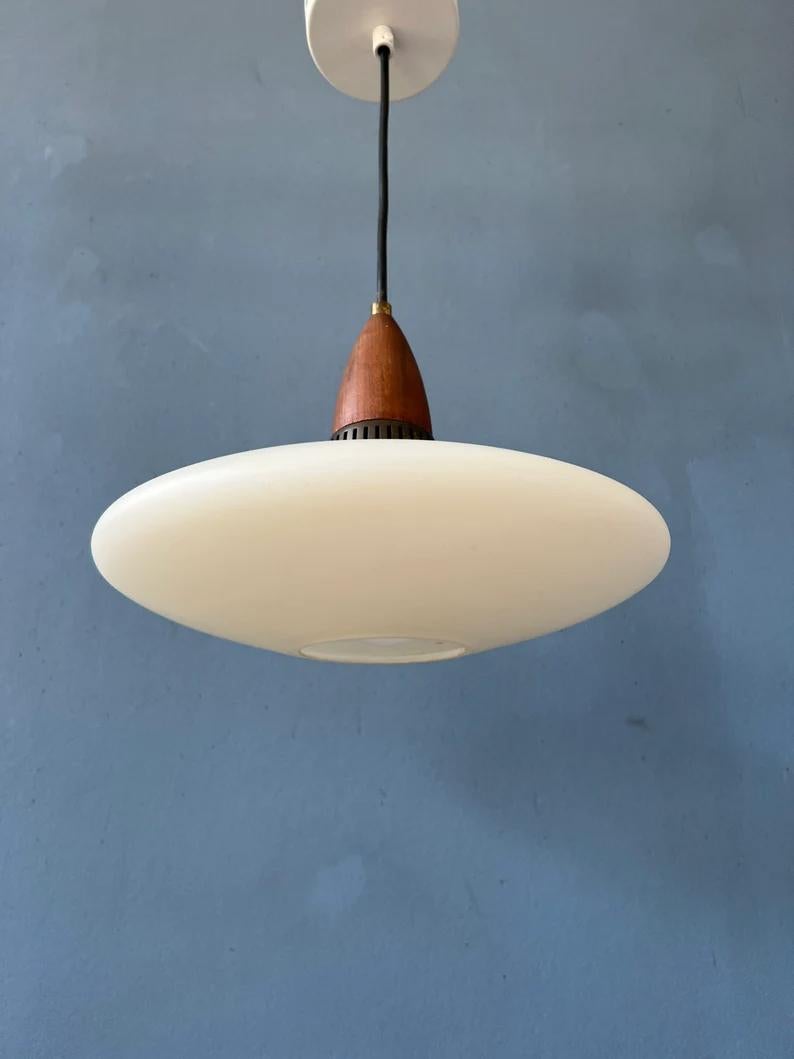 Milk Glass Pendant Light Philips Style Light Fixture Louis Kalff Opaline Lamp For Sale 4