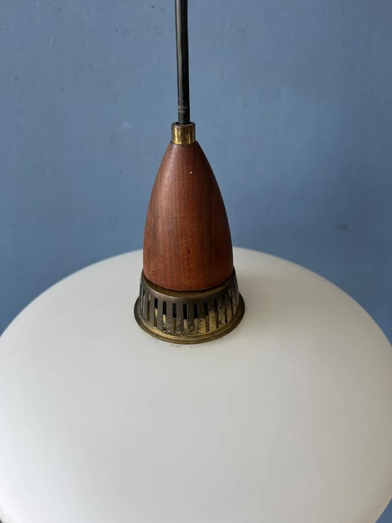 Milk Glass Pendant Light Philips Style Light Fixture Louis Kalff Opaline Lamp For Sale 5