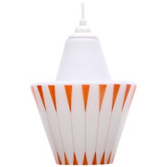 Vintage Milk Glass Pendant Light with Orange Stripes by Voss in the 1950s