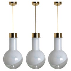 Retro Milk Glass Pendant Lights by Harrachov, 1970s