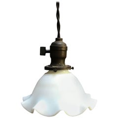 Milk Glass Pie Crust Ruffle Bell Pendant Light