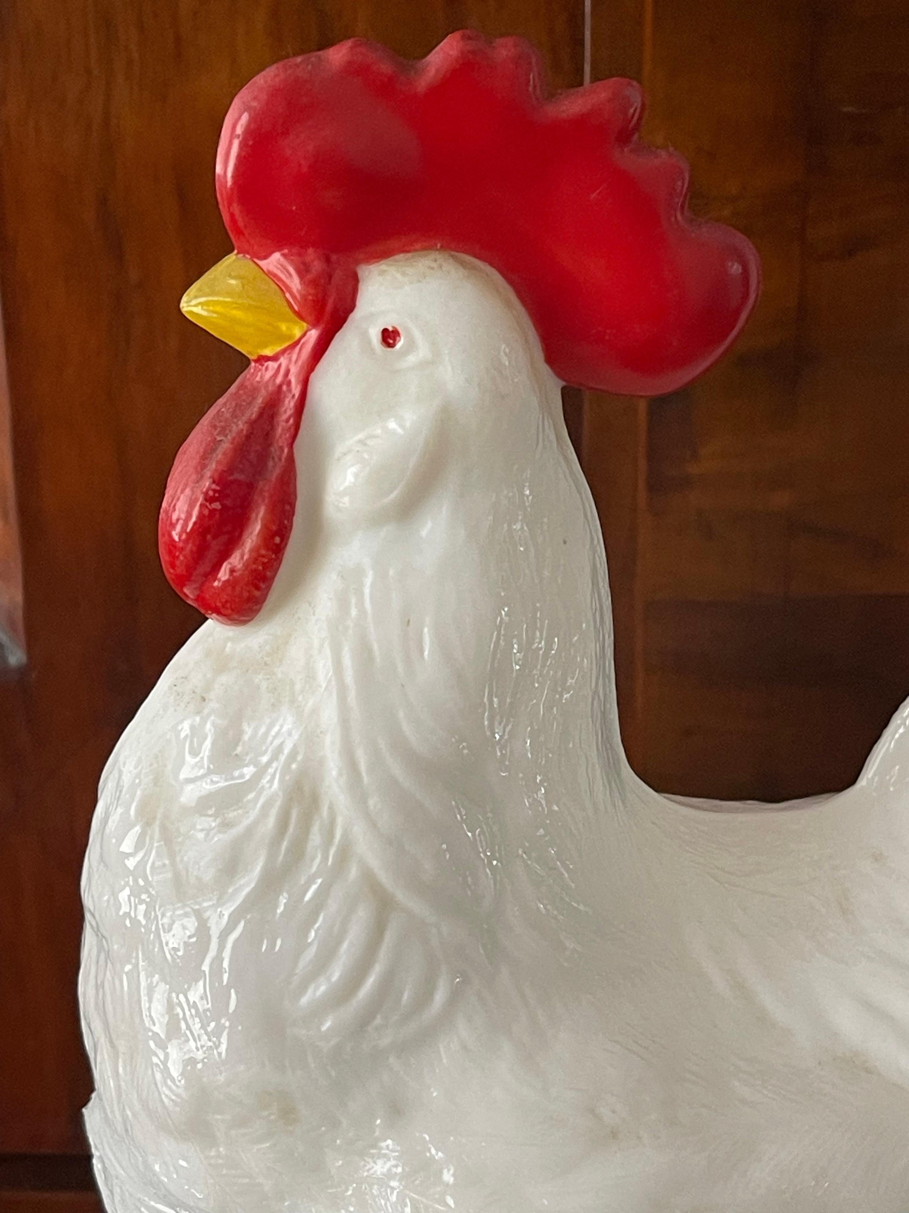 American Milk Glass Rooster Dish or Tureen For Sale