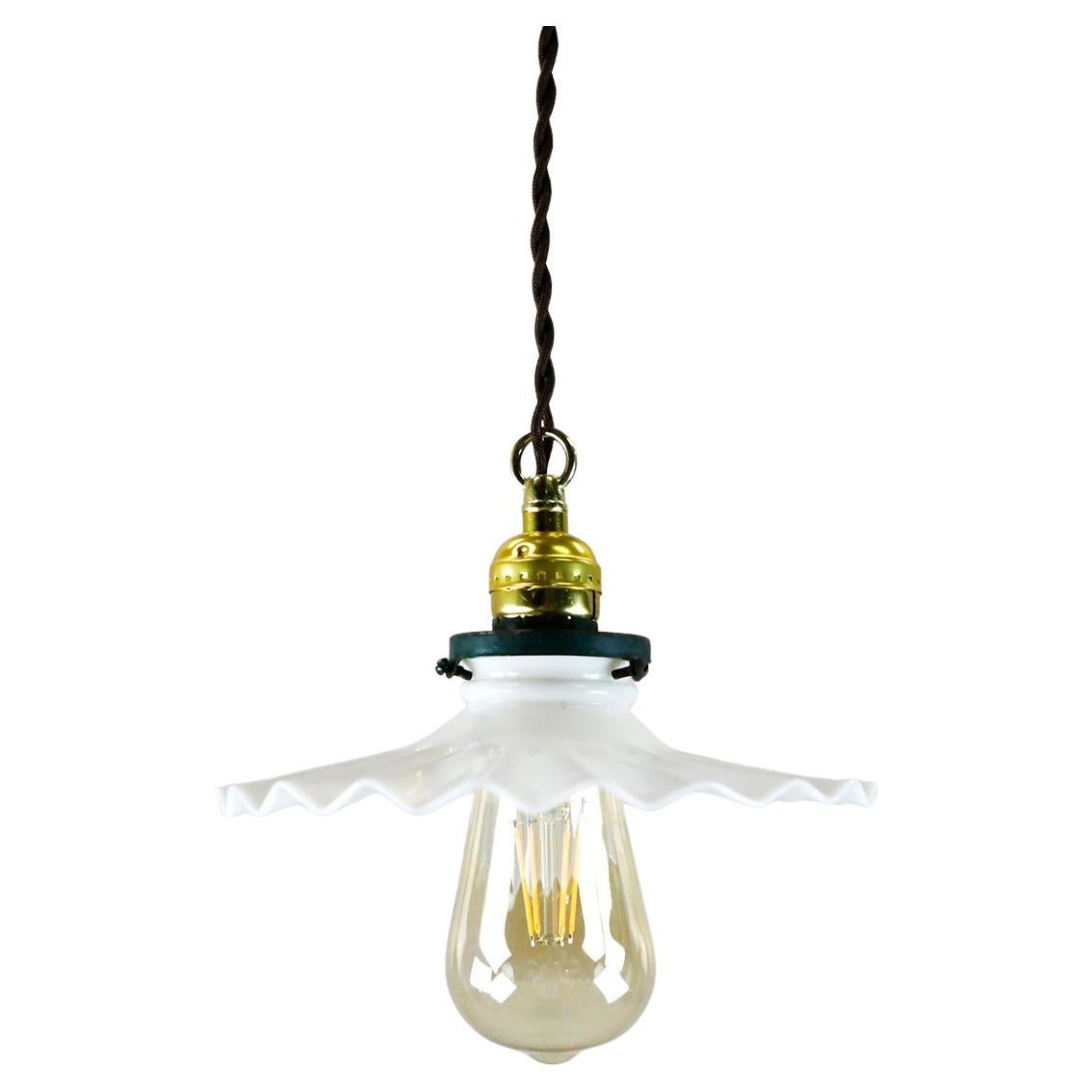 Milk Glass Vintage Industrial Pendant Light 8
