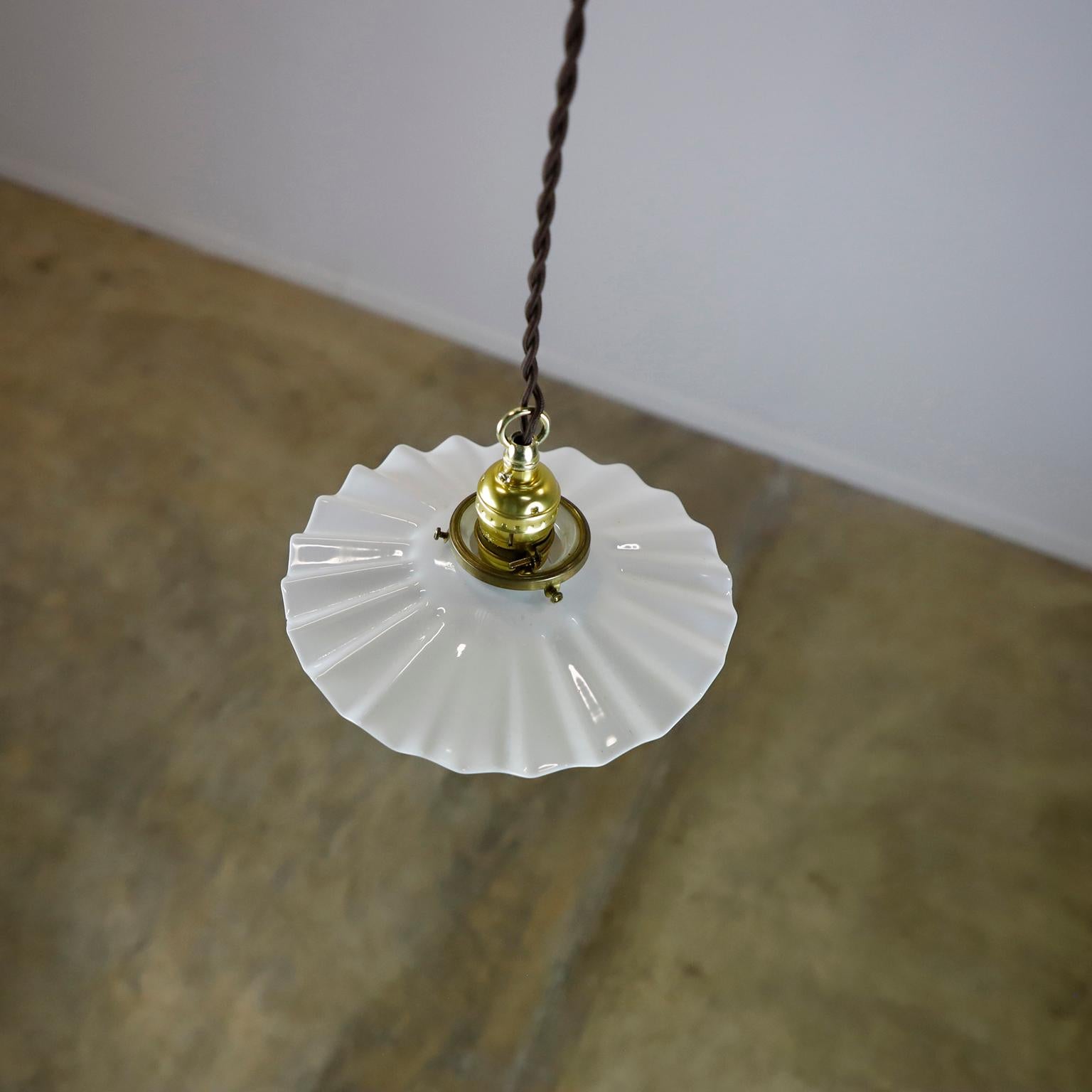 American Milk Glass Vintage Industrial Pendant Light 9 For Sale