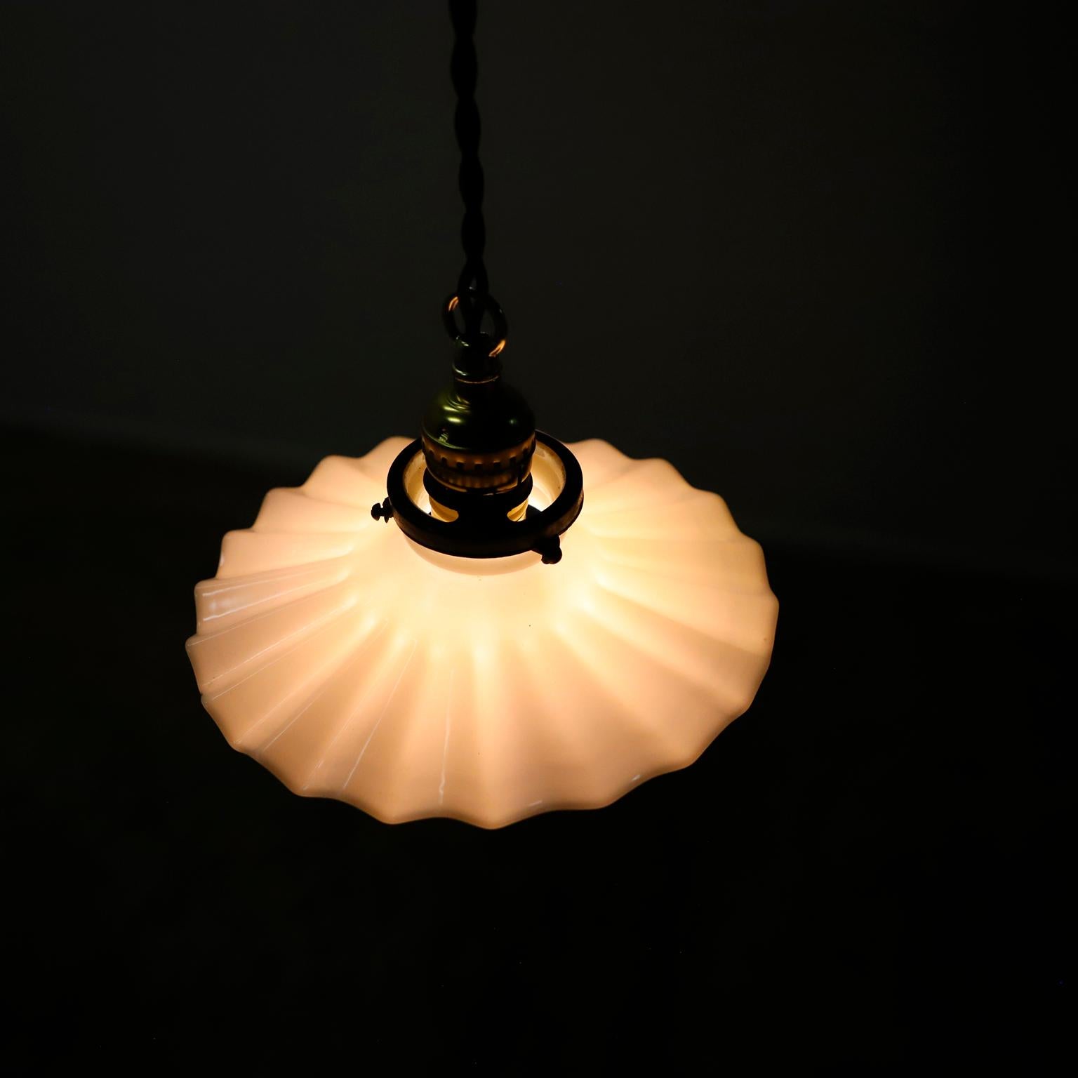 Milk Glass Vintage Industrial Pendant Light 9 For Sale 1