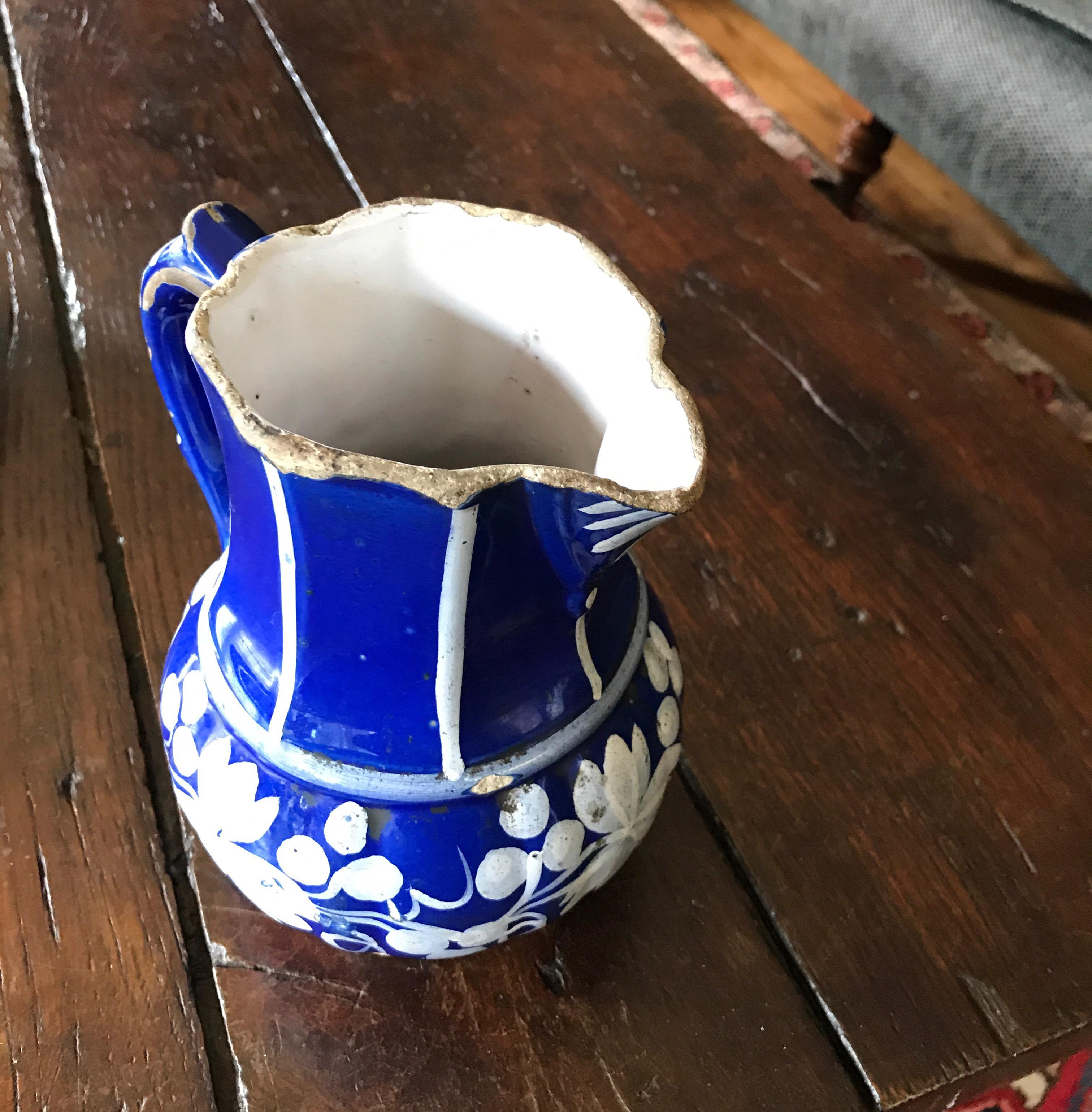 Milk jug in wonderful dark blue and white
late 17th century
produced in Lille, France.
 