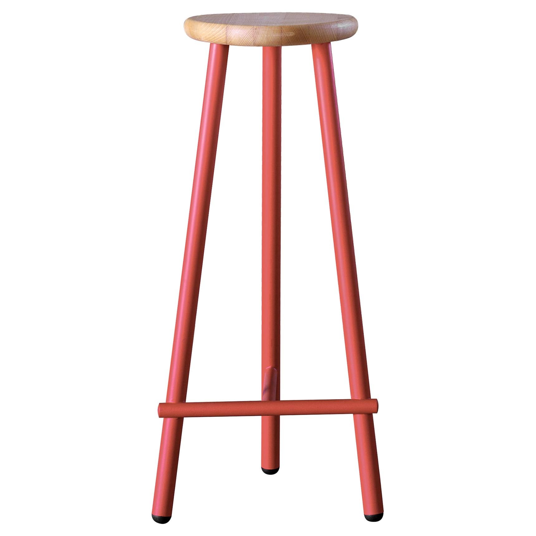 Milk Medium Stool in Beech Seat with Marsala Red Legs by Paolo Cappello For Sale