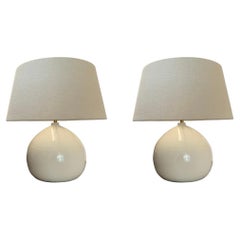 Milk White Pair Rounded Base Lamps, China, Contemporary