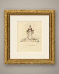 Milk Woman of Valenciennes with Brass Milk Cans, Antique Ackermann Print, 1817