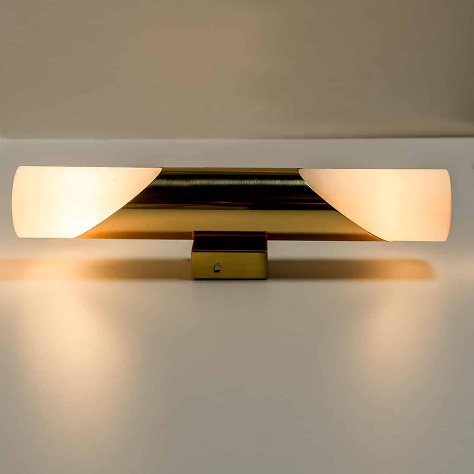 Milkglass and Brass Wall Sconces, 1970s For Sale 4