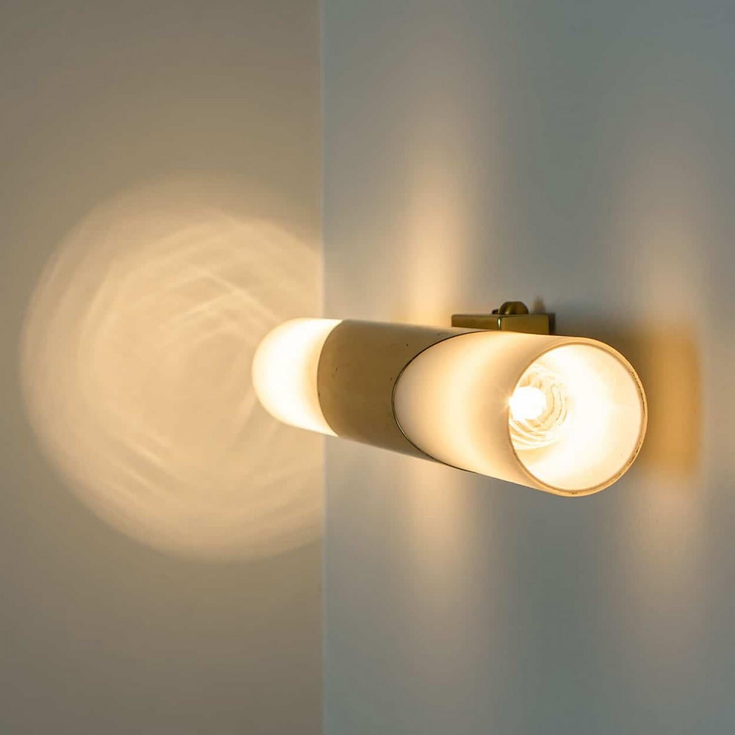 Milkglass and Brass Wall Sconces, 1970s For Sale 5
