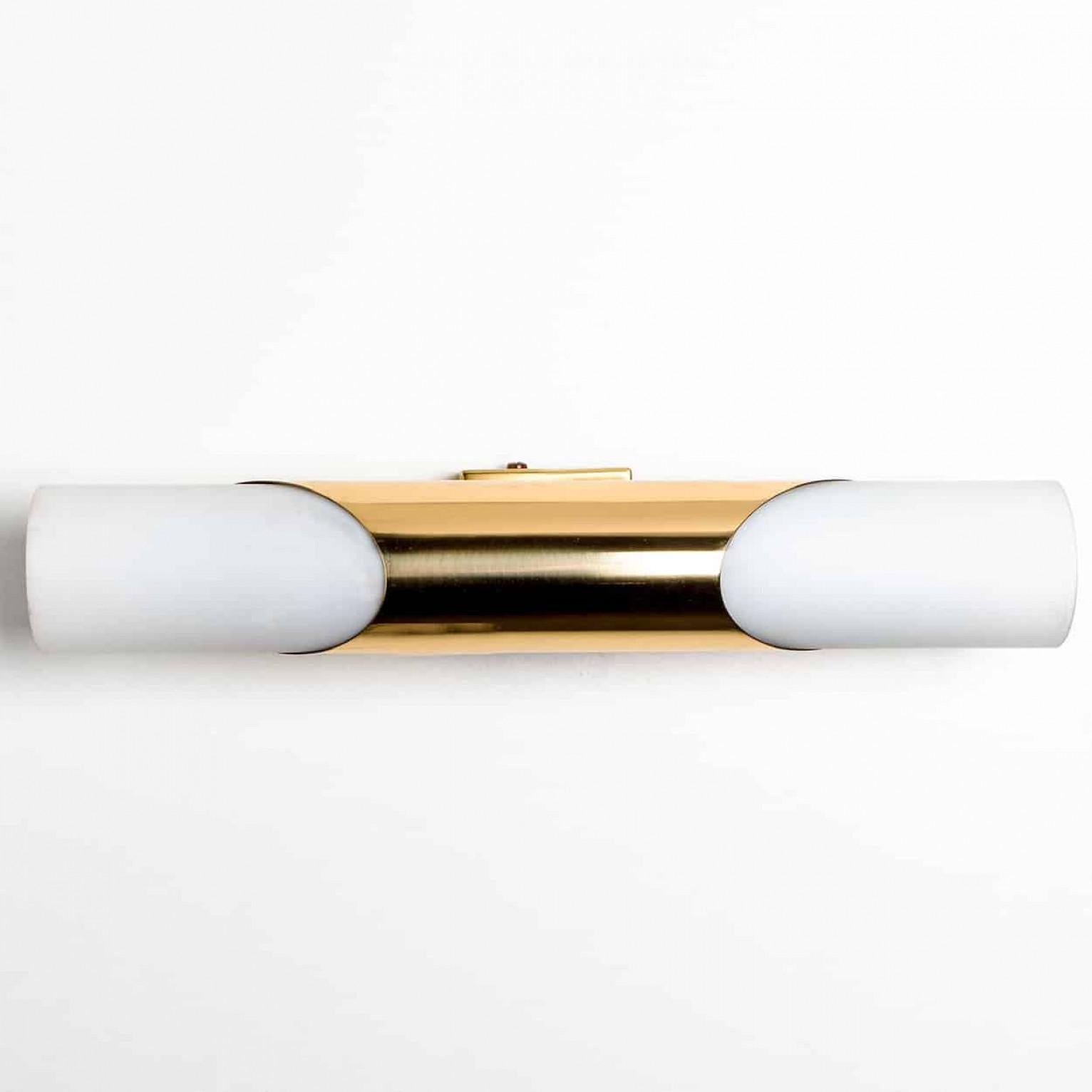 Mid-Century Modern Milkglass and Brass Wall Sconces, 1970s For Sale