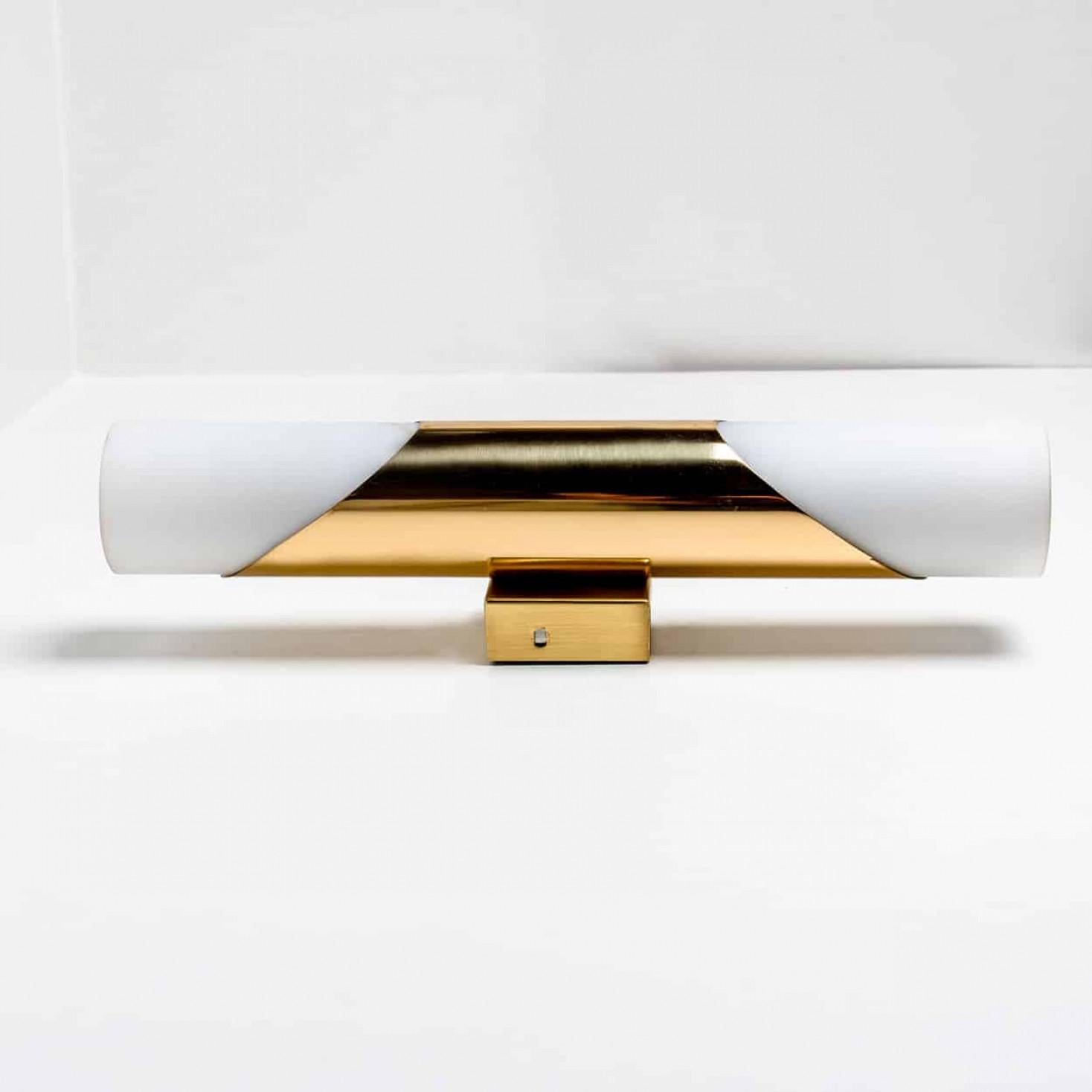 German Milkglass and Brass Wall Sconces, 1970s For Sale