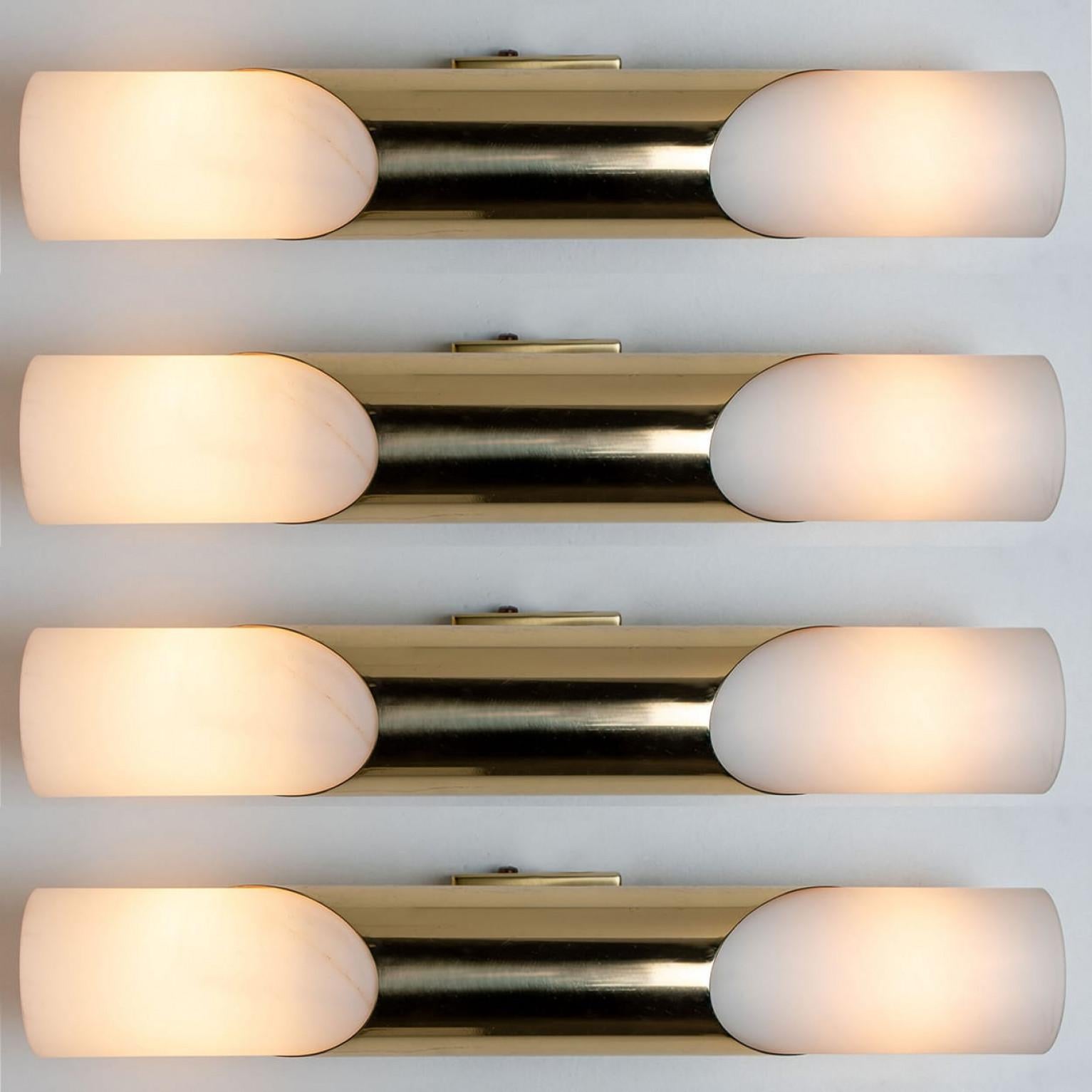 Milkglass and Brass Wall Sconces, 1970s In Good Condition For Sale In Rijssen, NL