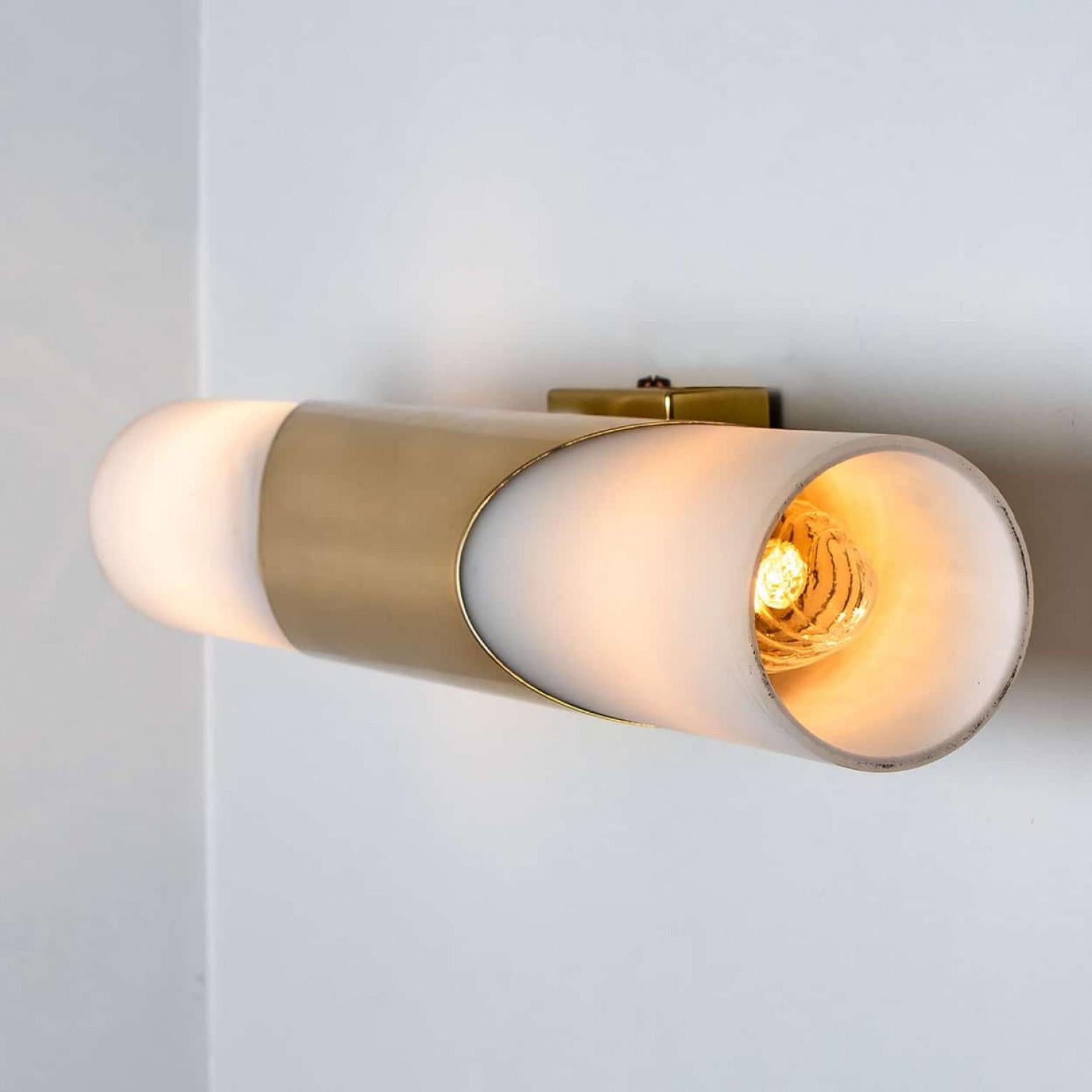 Late 20th Century Milkglass and Brass Wall Sconces, 1970s For Sale