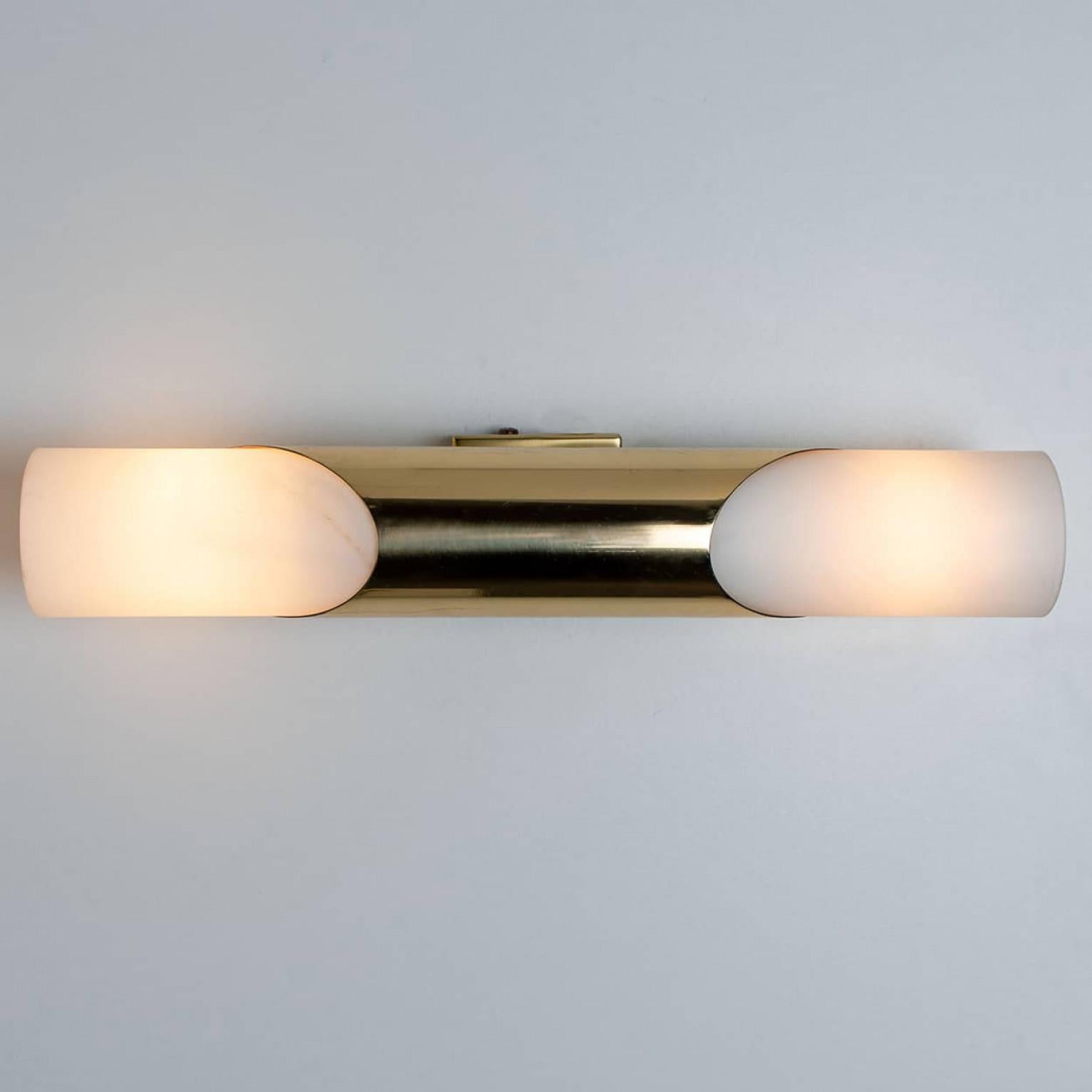 Milkglass and Brass Wall Sconces, 1970s For Sale 1