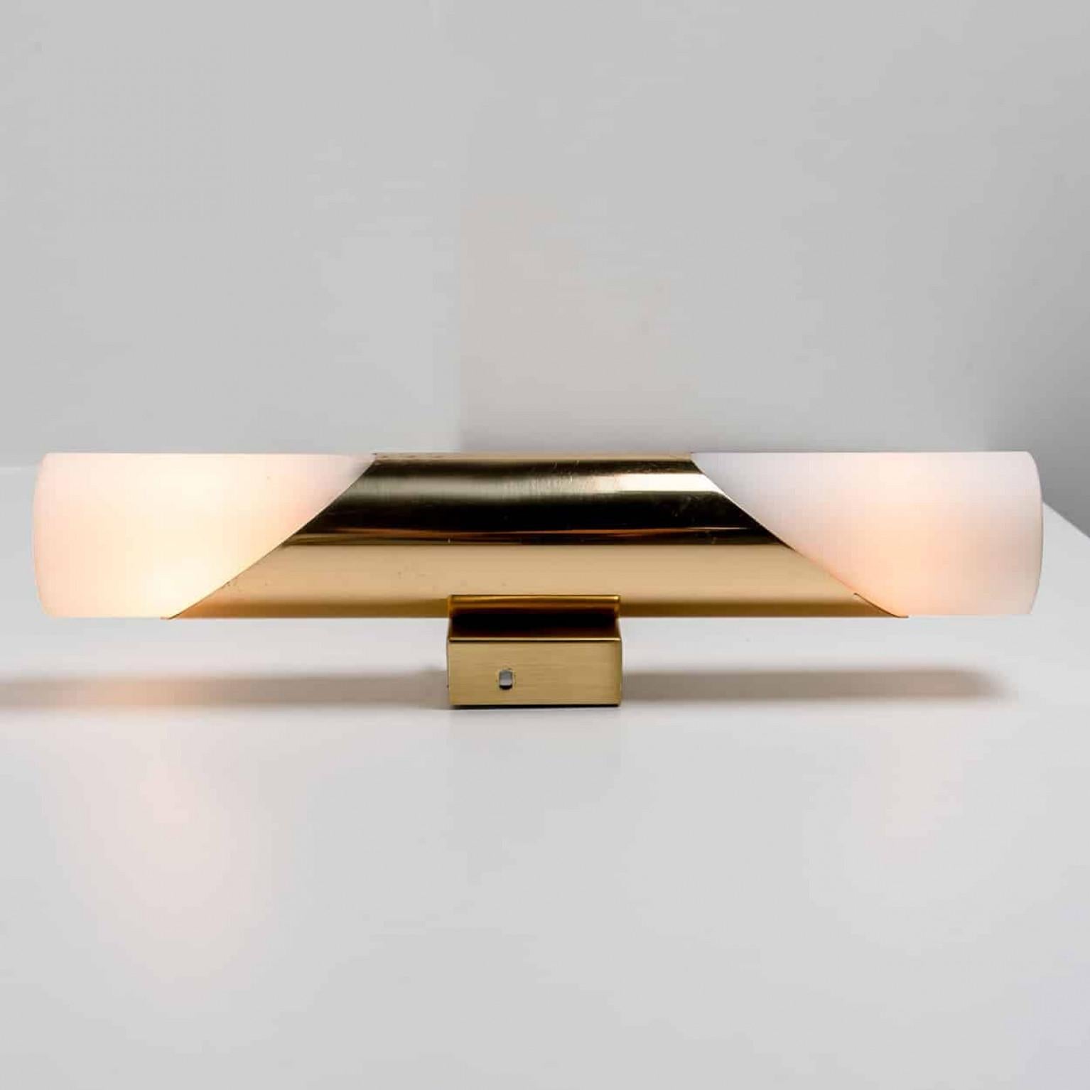 Milkglass and Brass Wall Sconces, 1970s For Sale 2