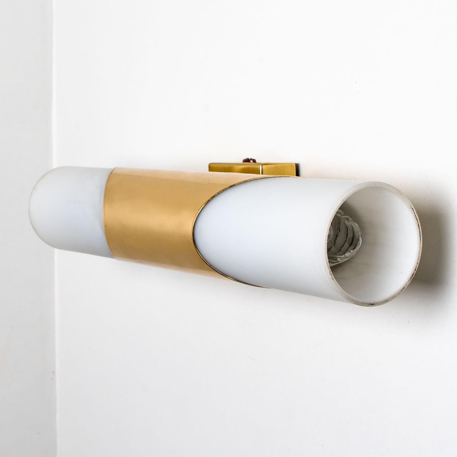 Mid-Century Modern Milkglass and Brass Wall Sconces by Paul Neuhaus, 1970s
