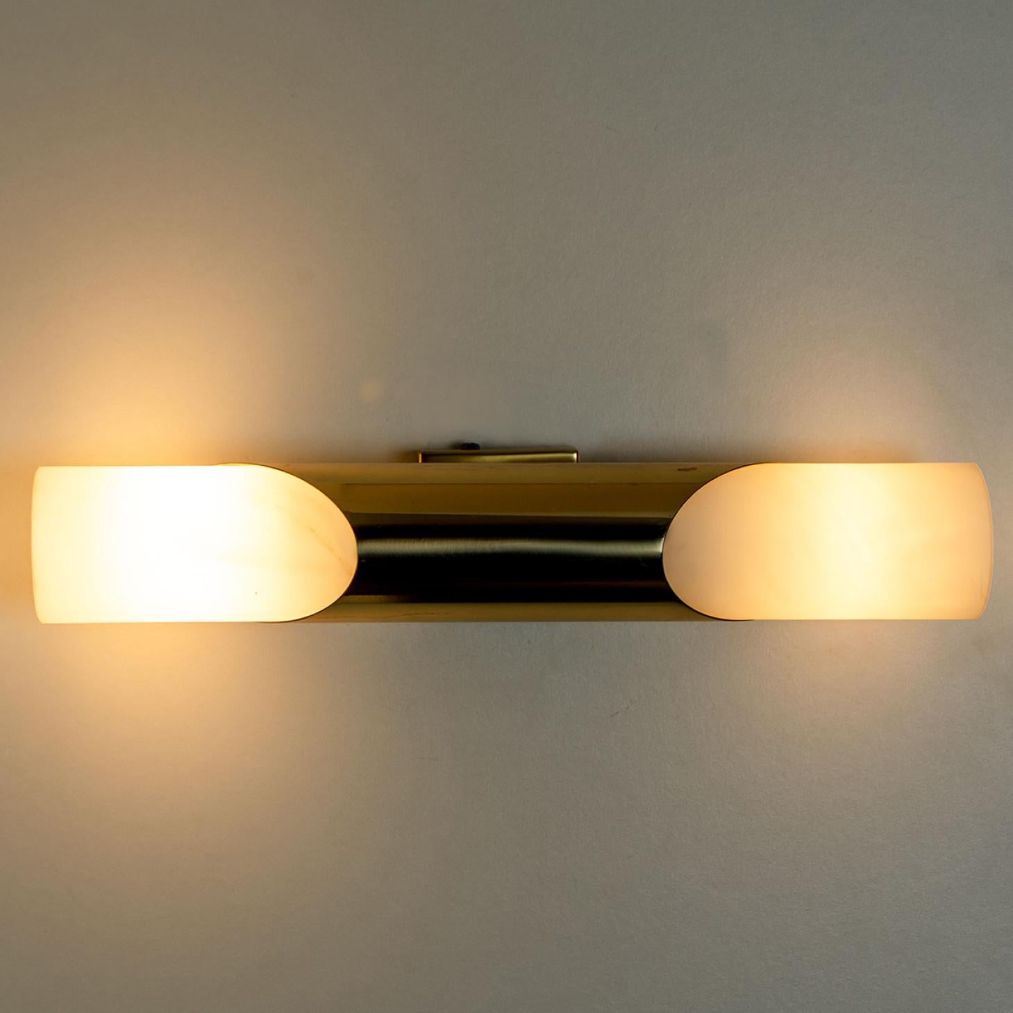 Milkglass and Brass Wall Sconces by Paul Neuhaus, 1970s In Good Condition In Rijssen, NL