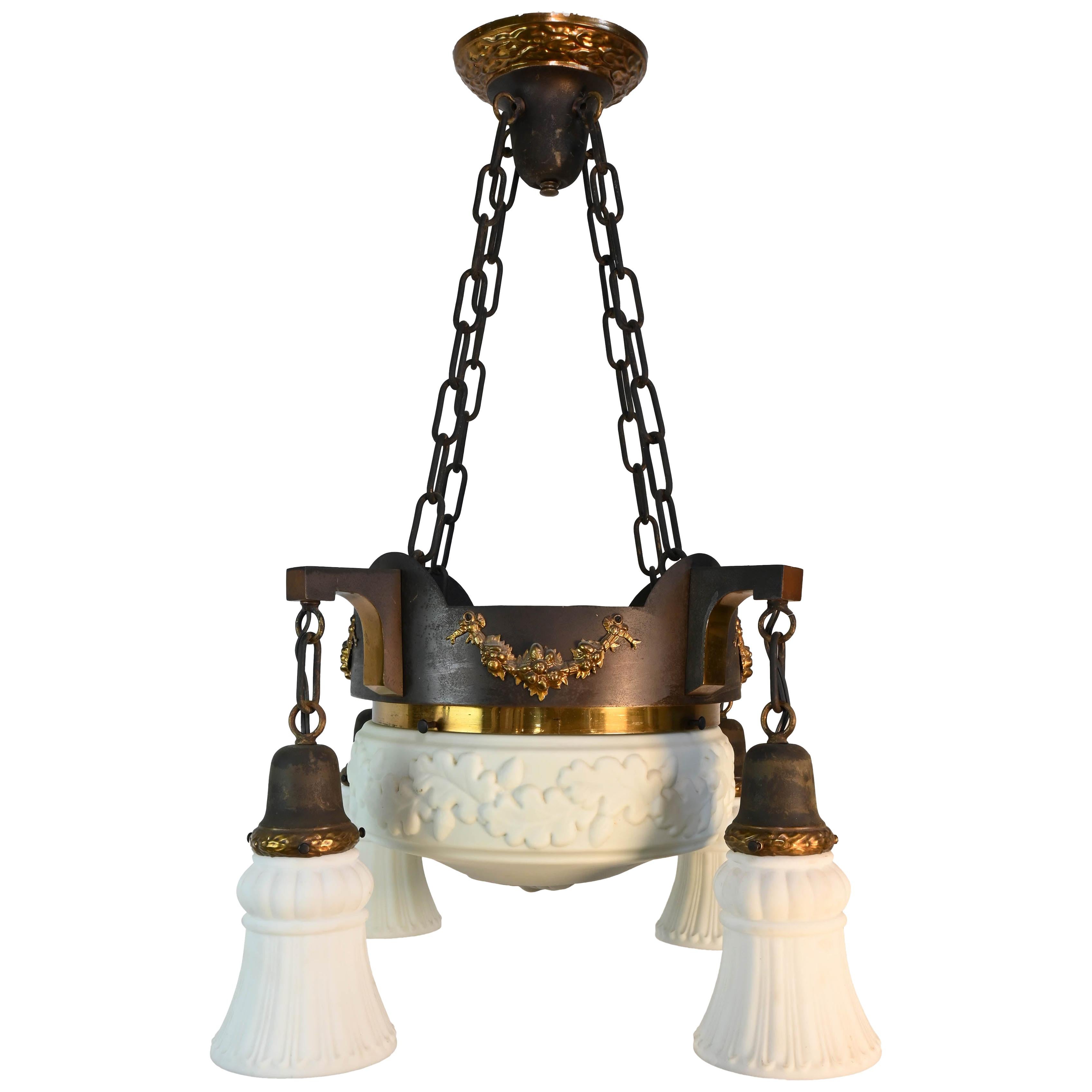Milkglass Bowl Chandelier with 4 Shades