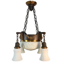 Antique Milkglass Bowl Chandelier with 4 Shades
