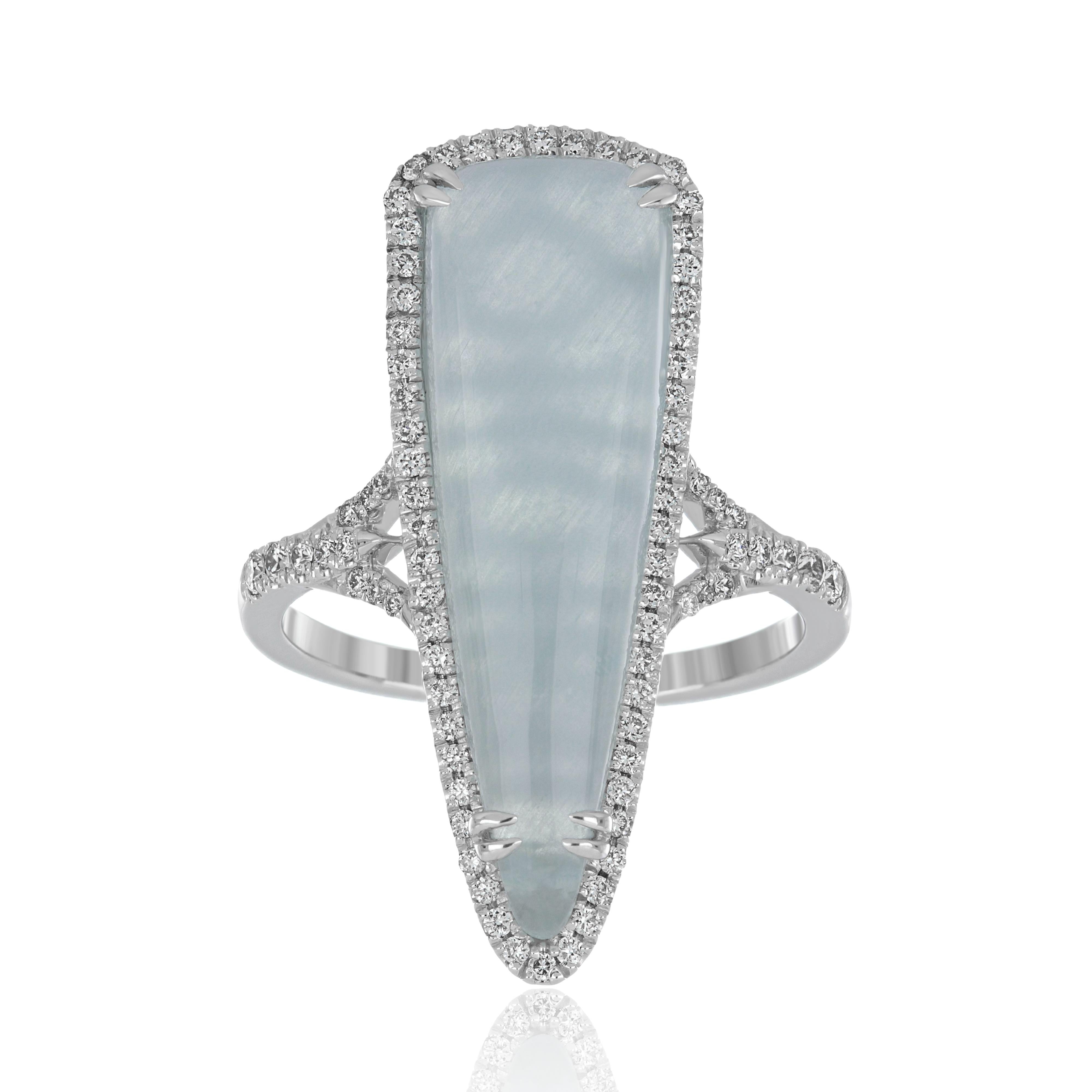 For Sale:  Milky Aqua and Diamond Ring 14 Karat White Gold 3