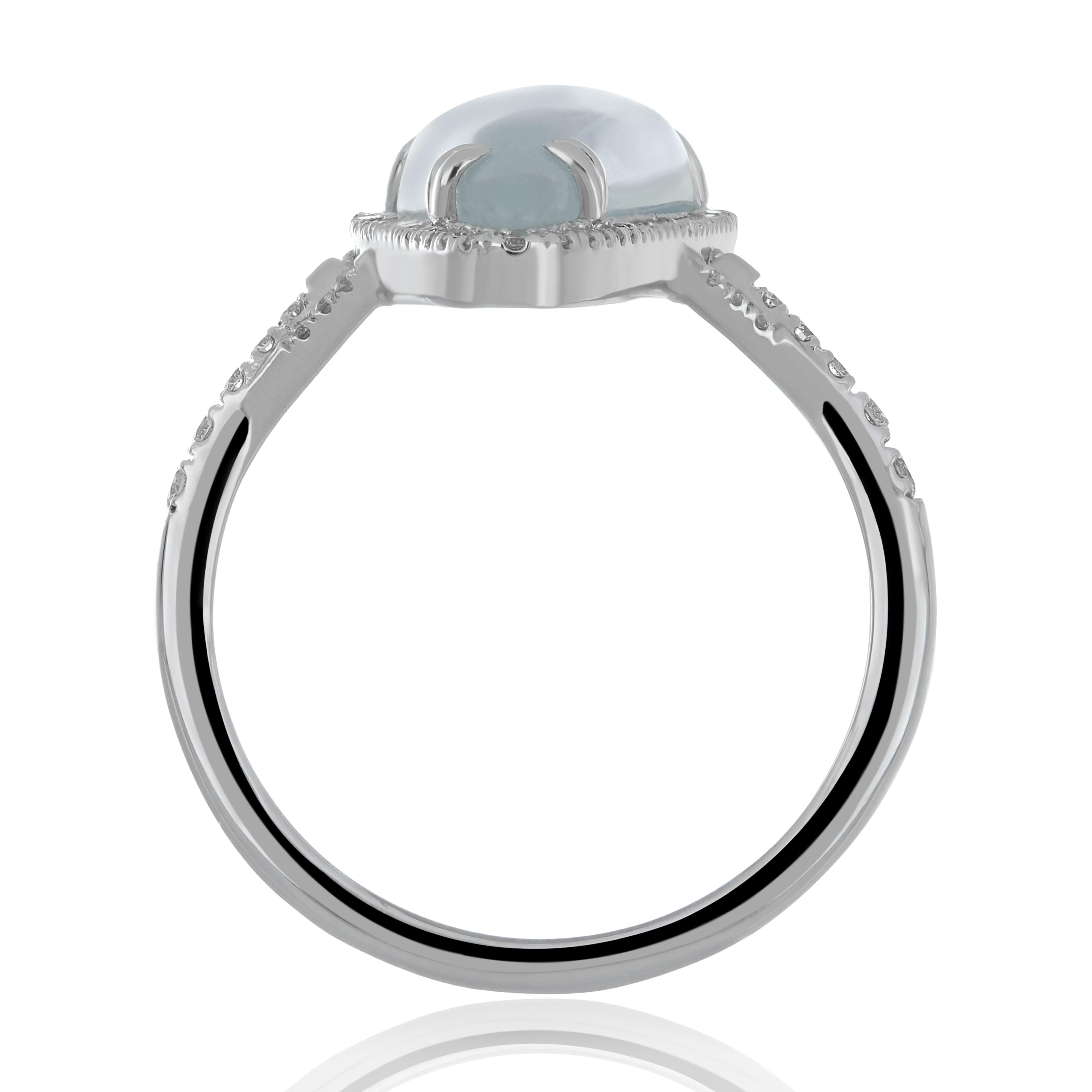 For Sale:  Milky Aqua and Diamond Ring 14 Karat White Gold 5
