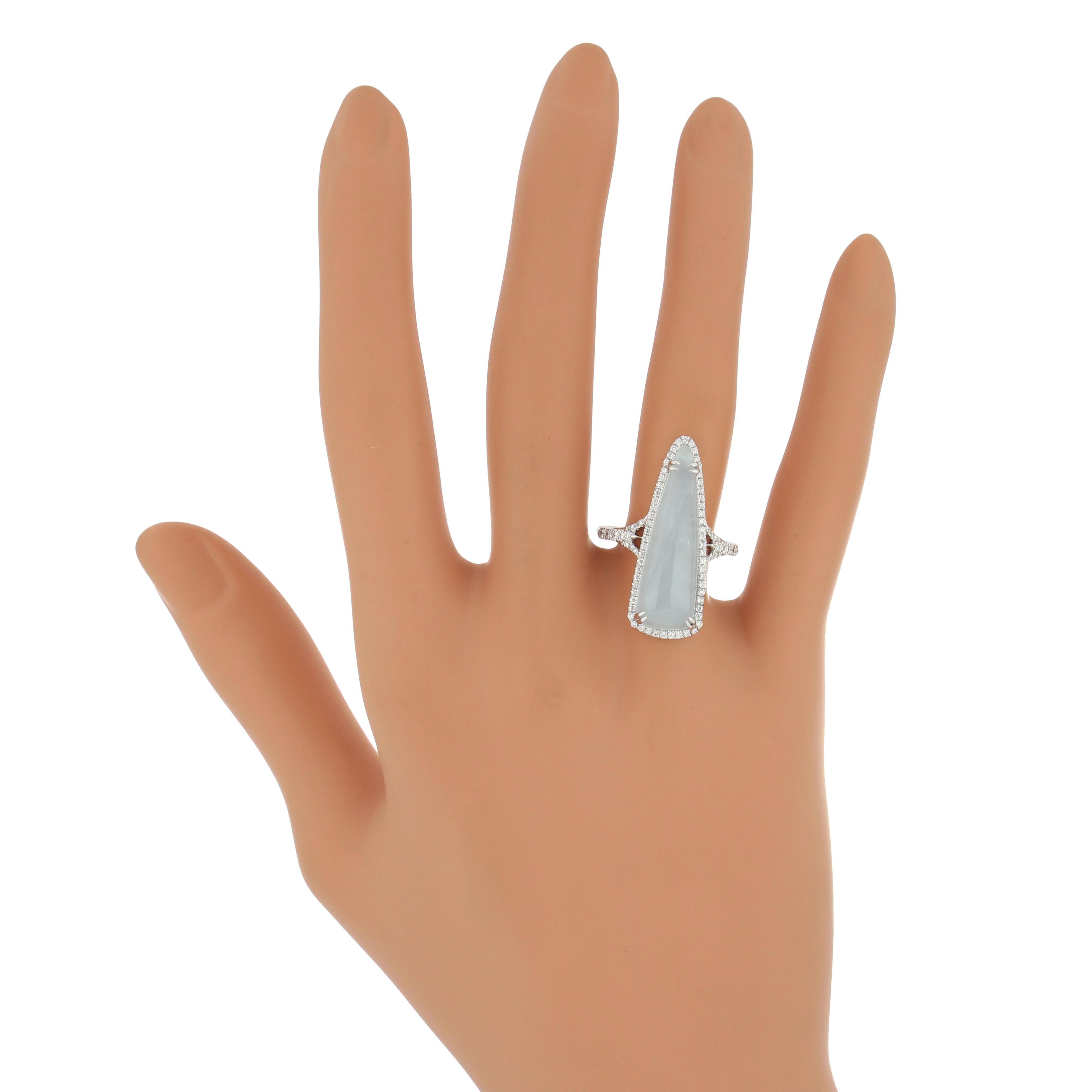 For Sale:  Milky Aqua and Diamond Ring 14 Karat White Gold 8