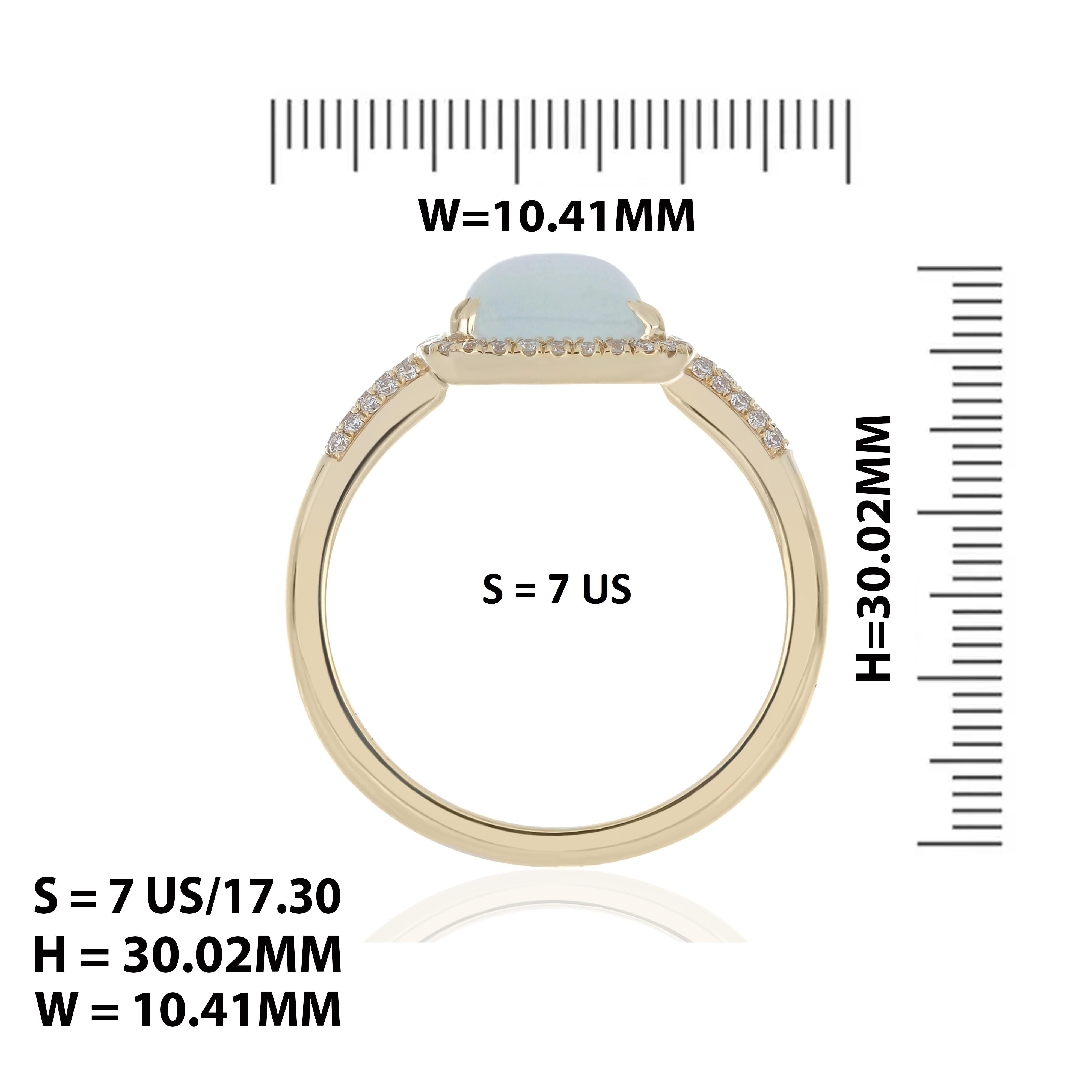 En vente :  Bague en or jaune 14 carats avec diamants et aigue-marine laiteuse cloutée 13