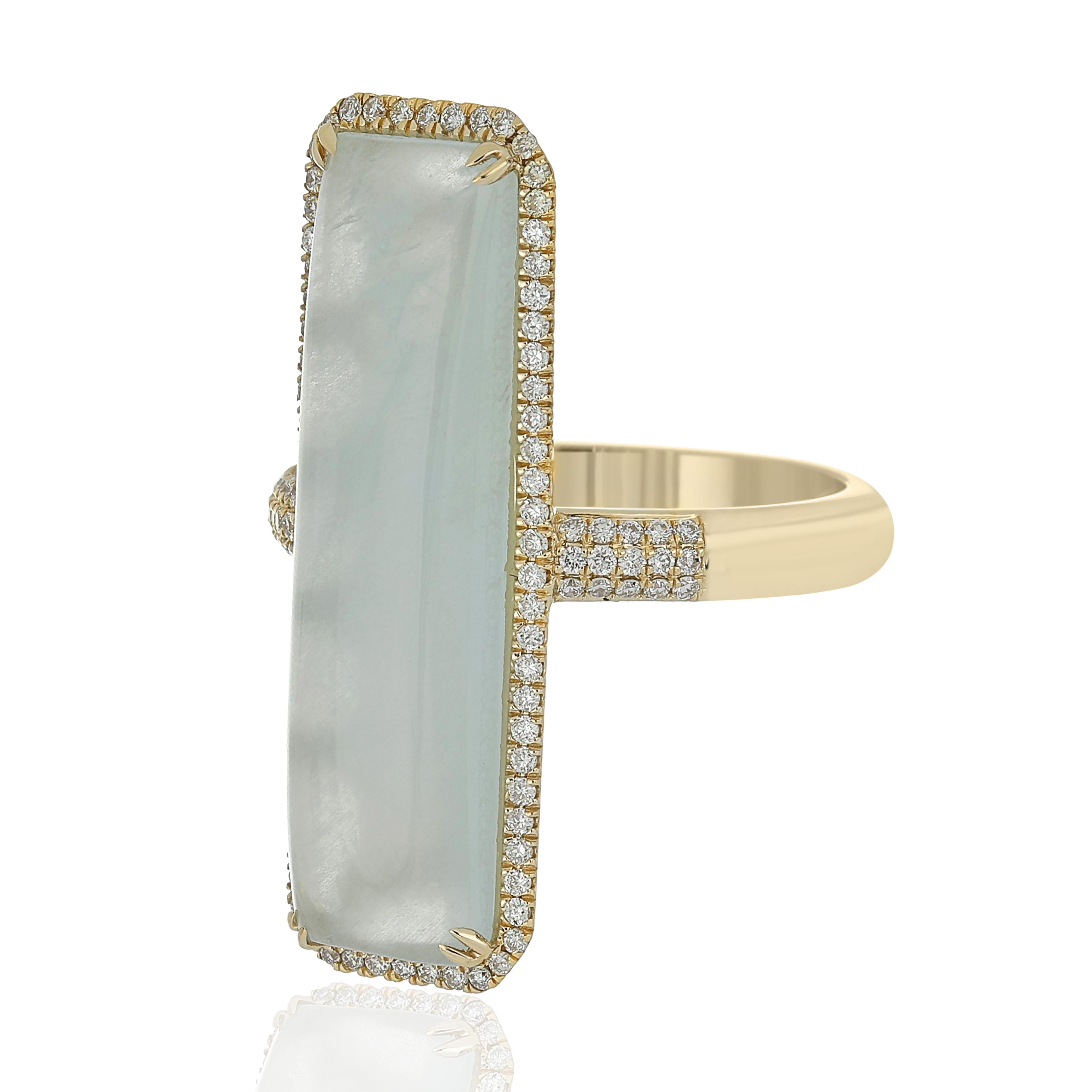 For Sale:  Milky Aqua and Diamond Studded Ring in 14 Karat Yellow Gold 3