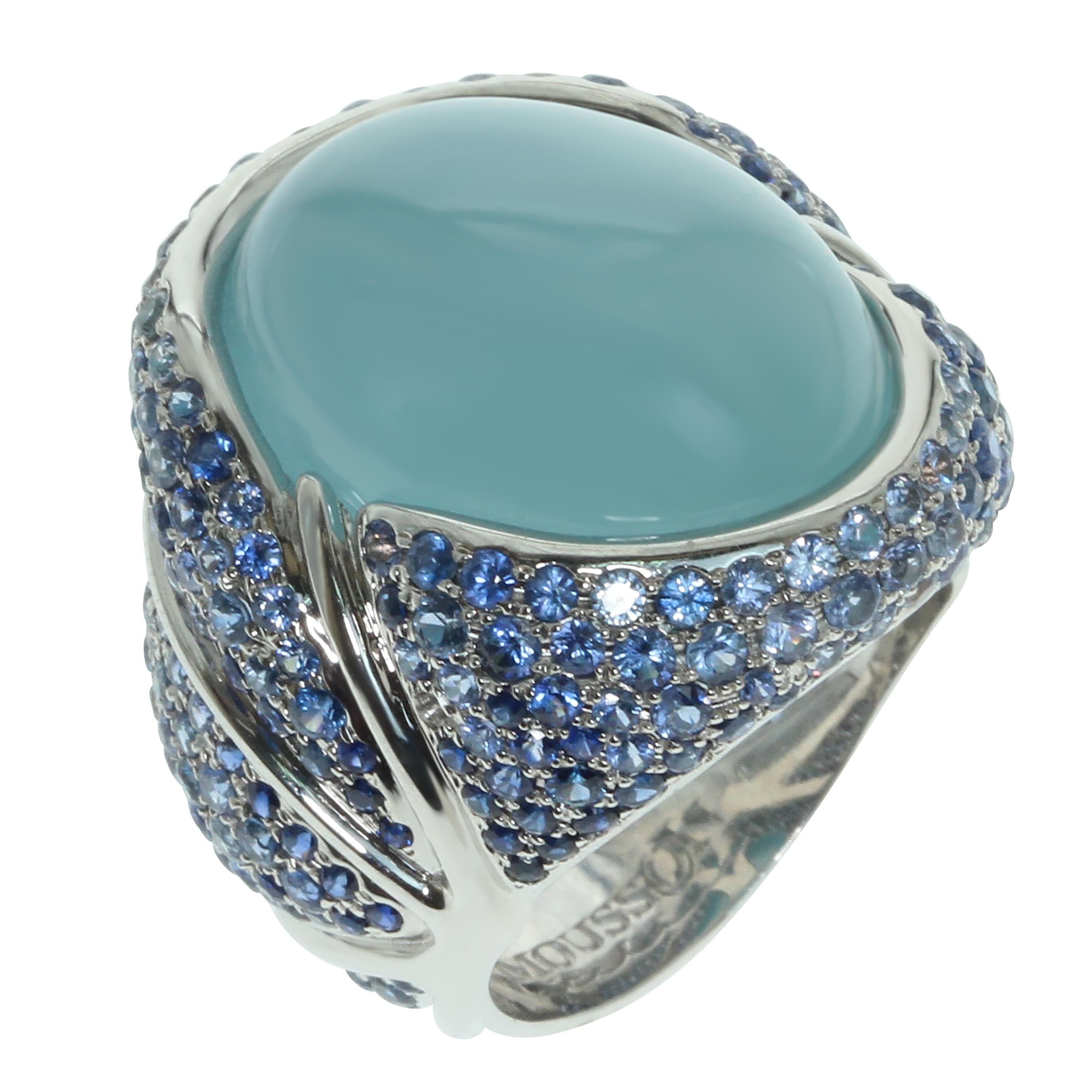 Milky Aquamarine Cabochon 20.60 Carat Sapphire 18 Karat White Gold Ring
What comes to your mind when you hear the words 