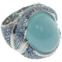 Milky Aquamarine 20.60 Carat Sapphire 18 Karat White Gold Ring