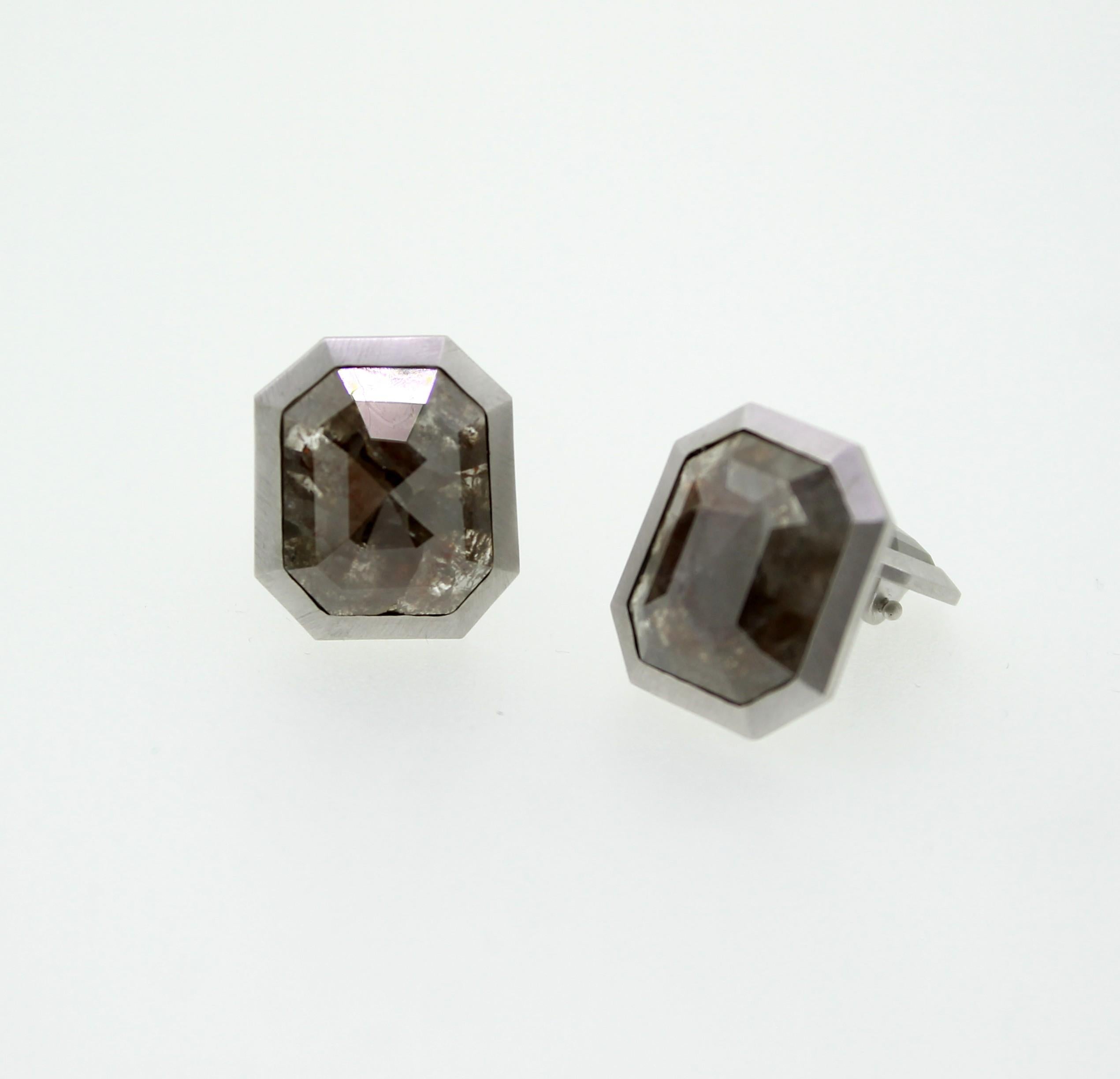 Contemporary Milky Dark Grey Octagonal Rosecut Diamond Cufflinks For Sale