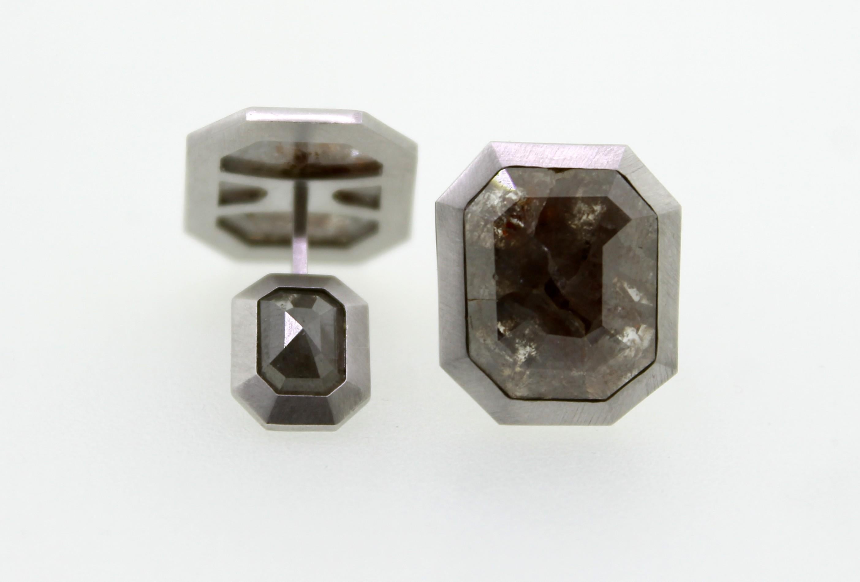 Women's or Men's Milky Dark Grey Octagonal Rosecut Diamond Cufflinks For Sale