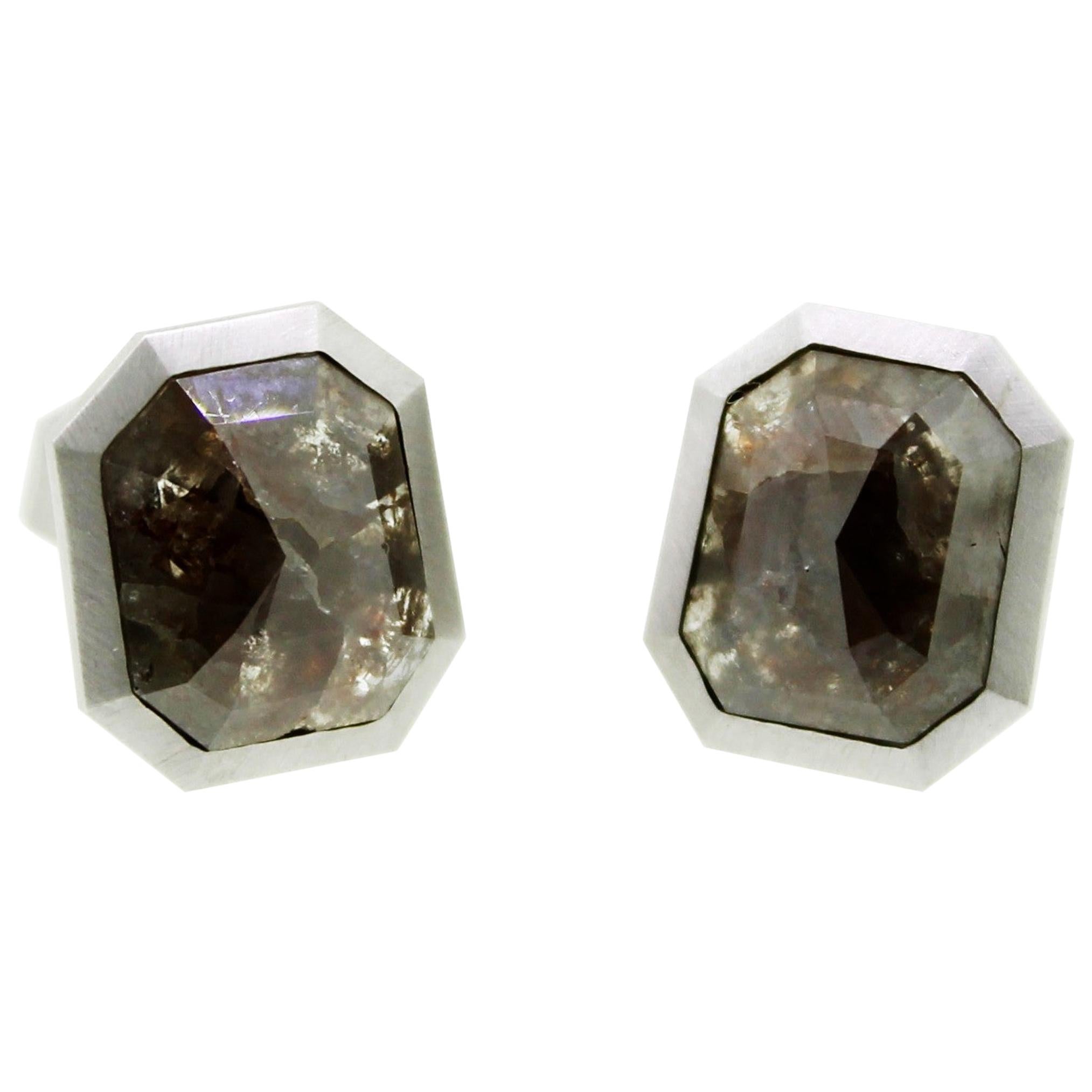 Milky Dark Grey Octagonal Rosecut Diamond Cufflinks For Sale