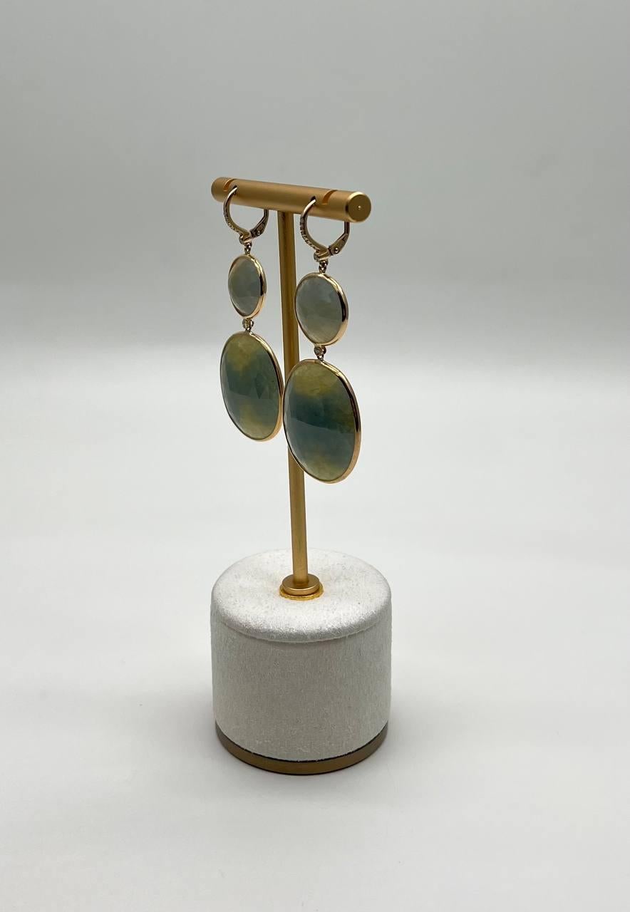 Milky Earth Yellow Rutilated Quartz Diamonds Halo 14K Gold Statement Earrings For Sale 5