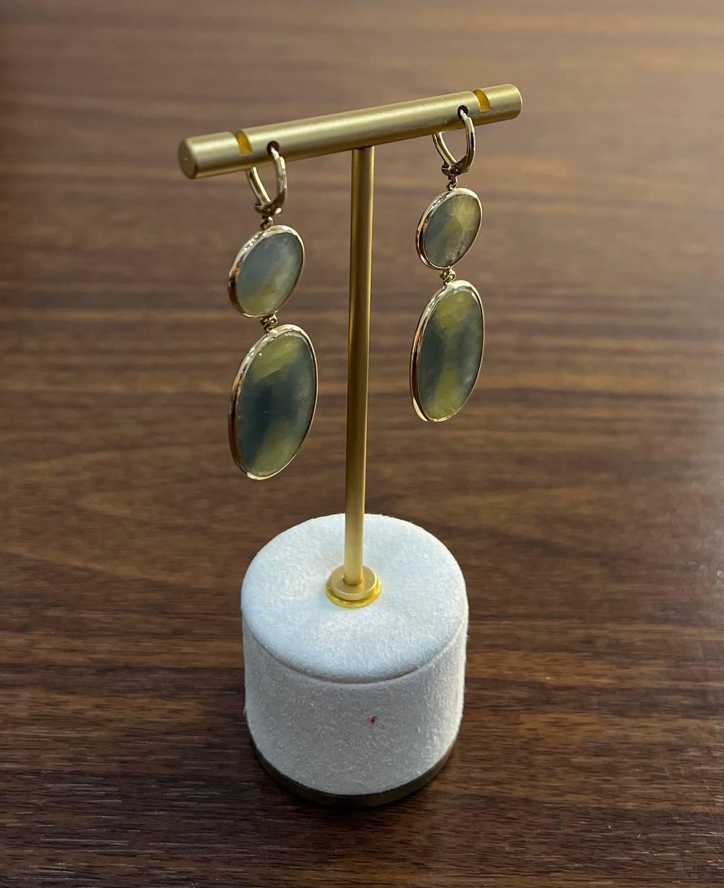 Women's Milky Earth Yellow Rutilated Quartz Diamonds Halo 14K Gold Statement Earrings For Sale