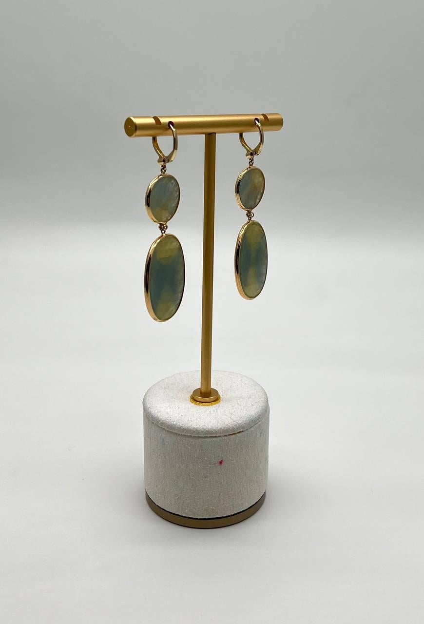Milky Earth Yellow Rutilated Quartz Diamonds Halo 14K Gold Statement Earrings For Sale 3