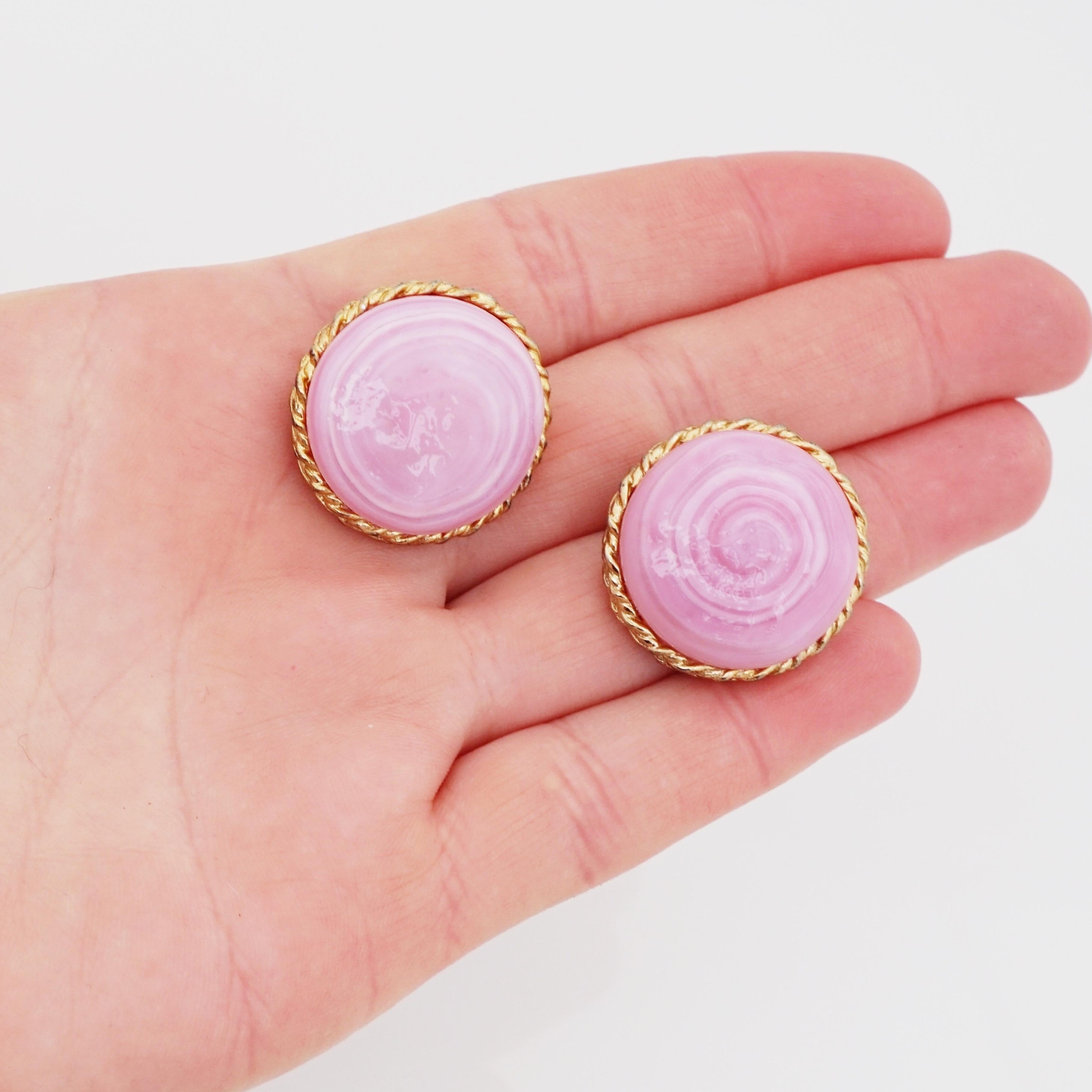 Women's Milky Pink Art Glass Hard Candy Earrings By Vogue, 1960s For Sale