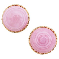 Milky Pink Art Glass Hard Candy Earrings By Vogue, 1960s