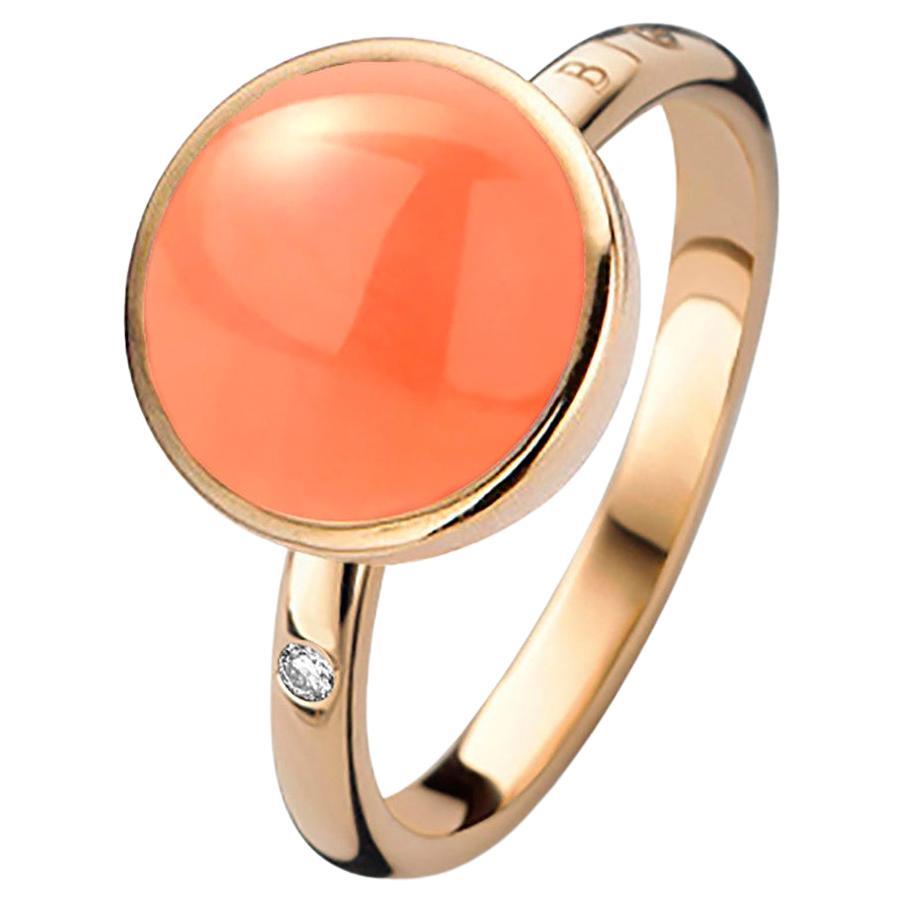 Milky Quartaz with Coral Ring in 18ct Gold by Bigli For Sale