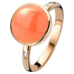 Milky Quartaz with Coral Ring in 18ct Gold by Bigli