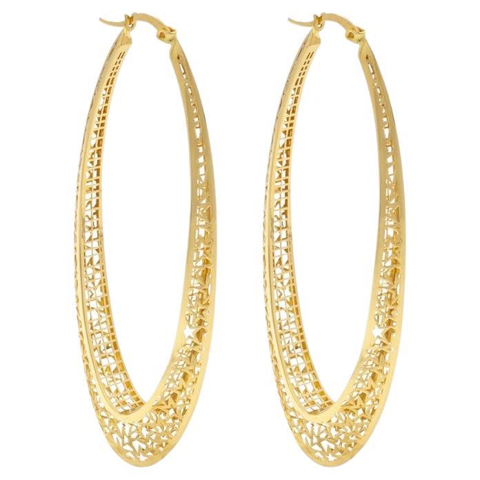 Milky Way Large Big Hoop Earrings, 14K Solid Gold Maximalist Handmade Jewelry For Sale