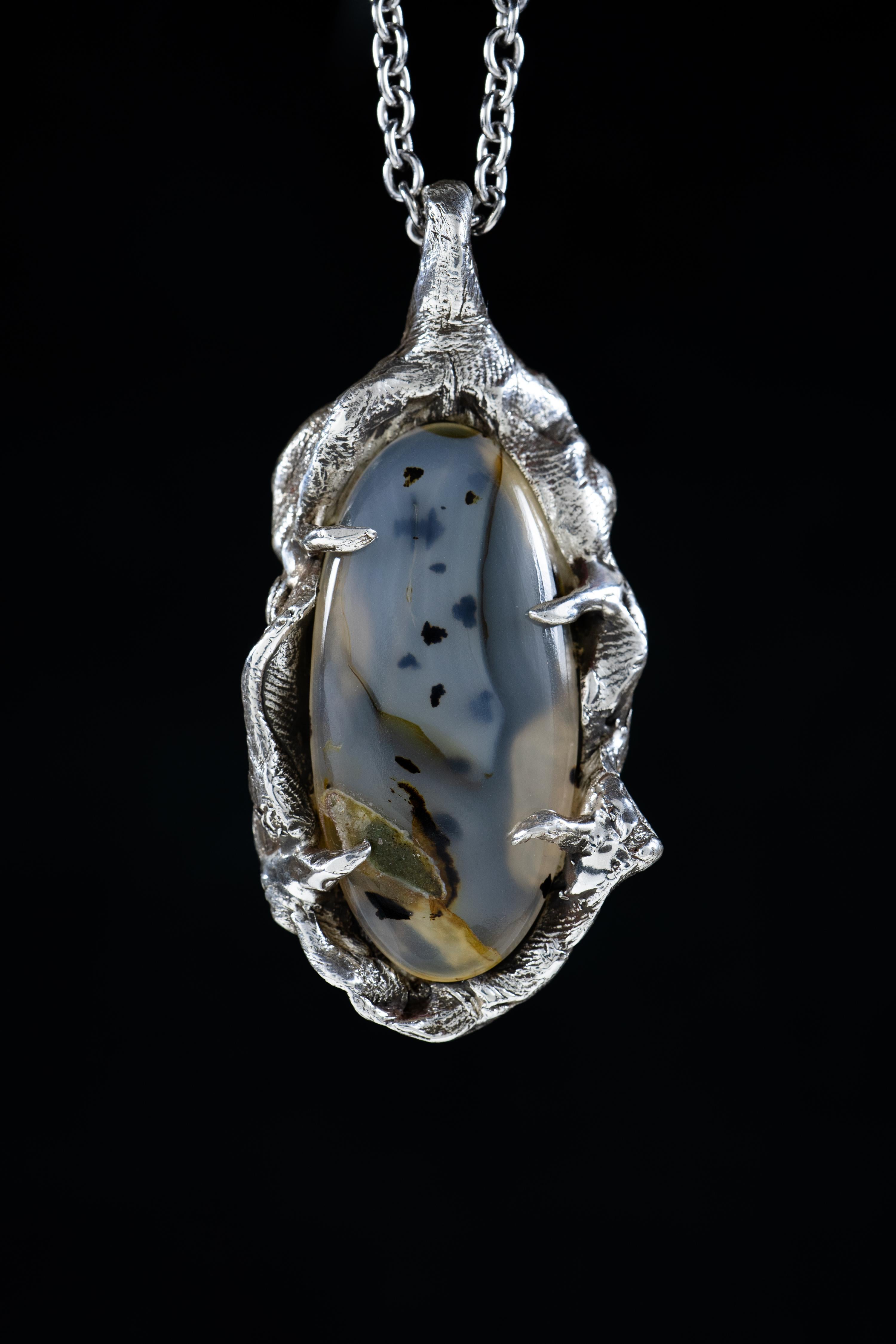 Contemporary Milky Way (Montana Agate, Sterling Silver Pendant) by Ken Fury For Sale