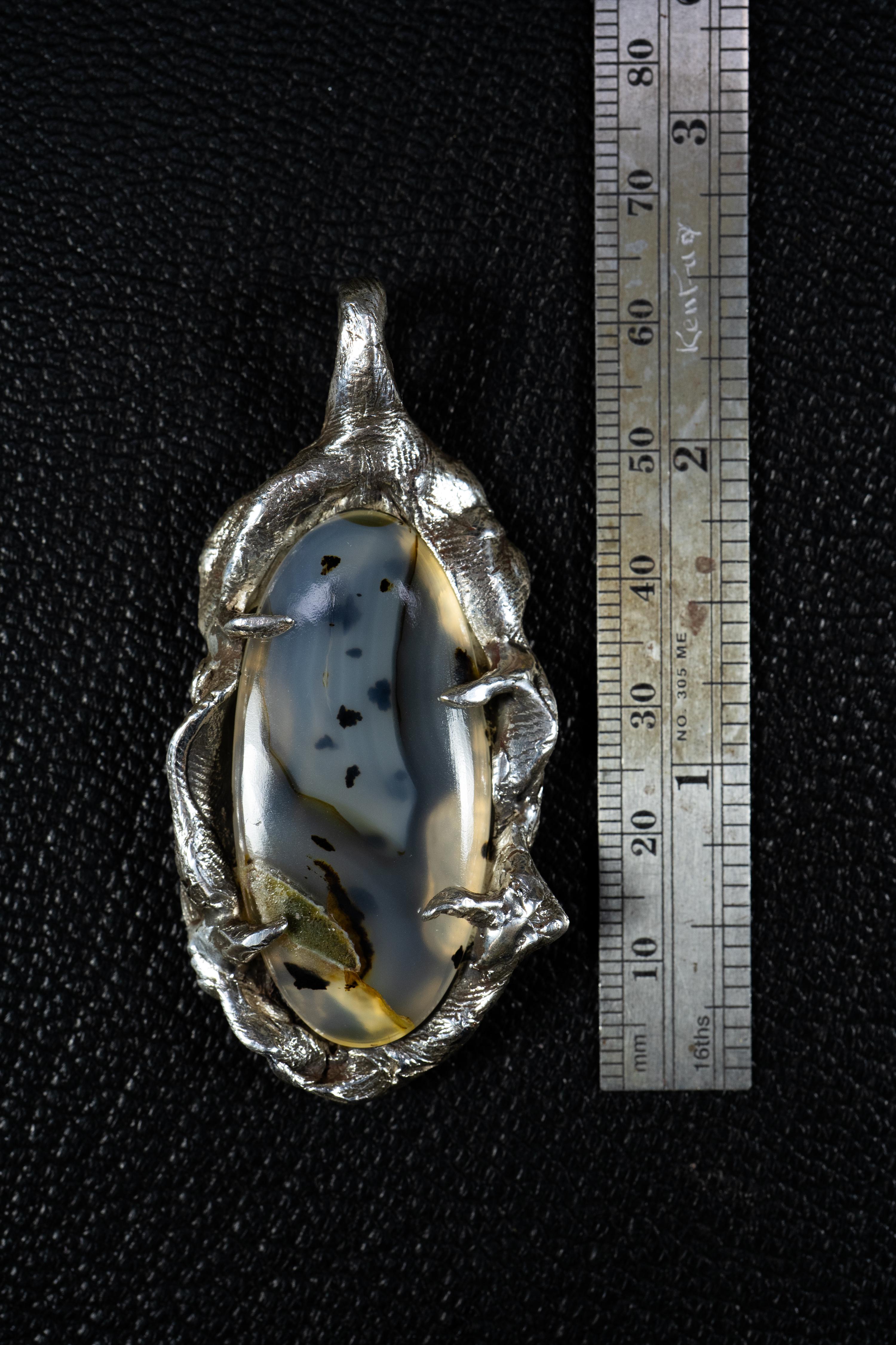 Milky Way (Montana Agate, Sterling Silver Pendant) by Ken Fury In New Condition For Sale In Queens, NY
