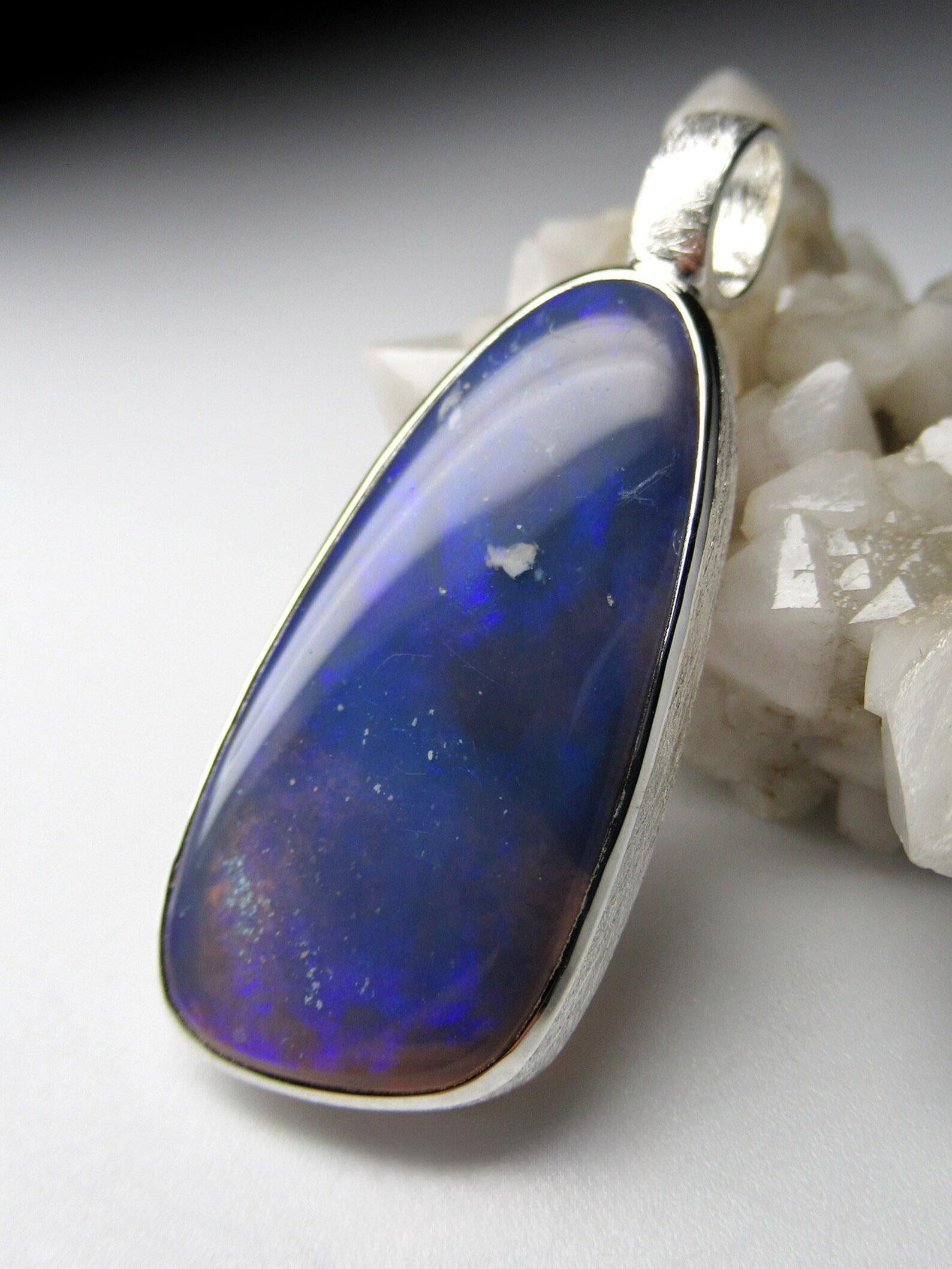 Artist Milky Way Opal Silver Pendant Blue Natural Australian Gemstone Unisex Jewelry  For Sale